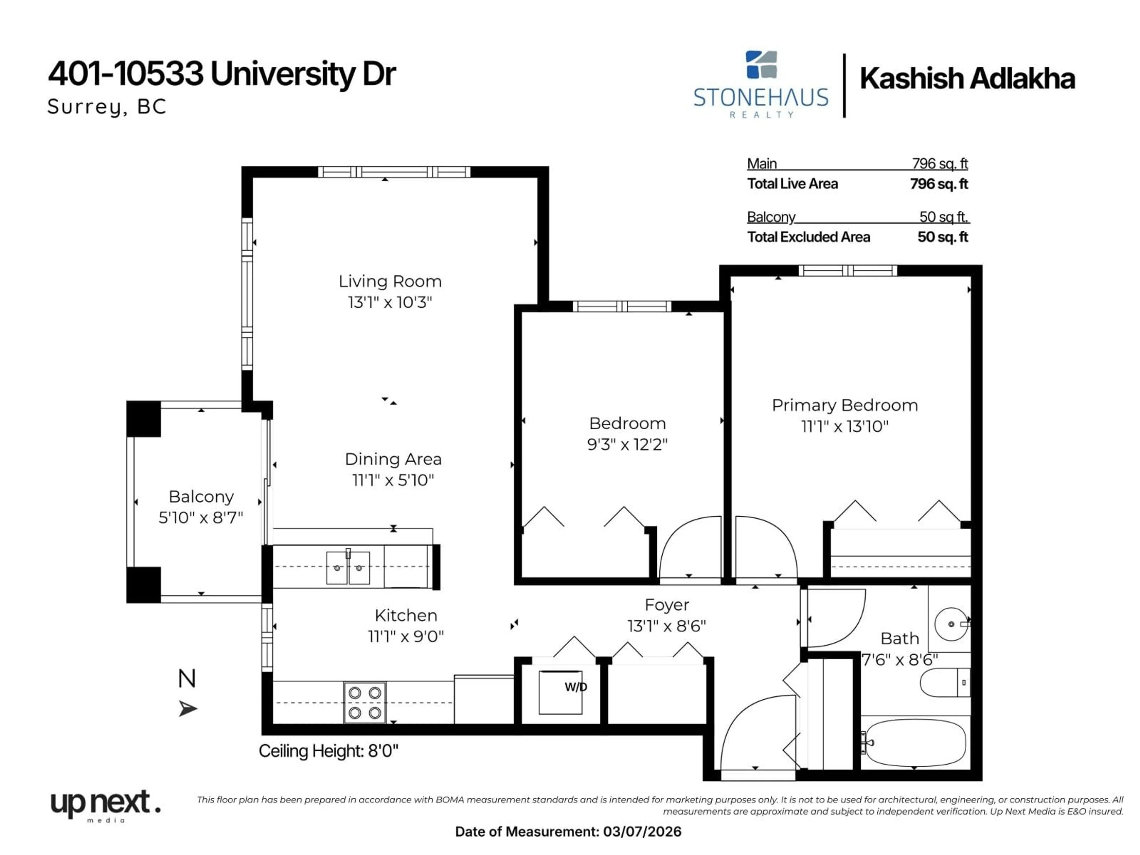 Floor plan for 401 - 10533 UNIVERSITY DRIVE, Surrey British Columbia V3T5T7