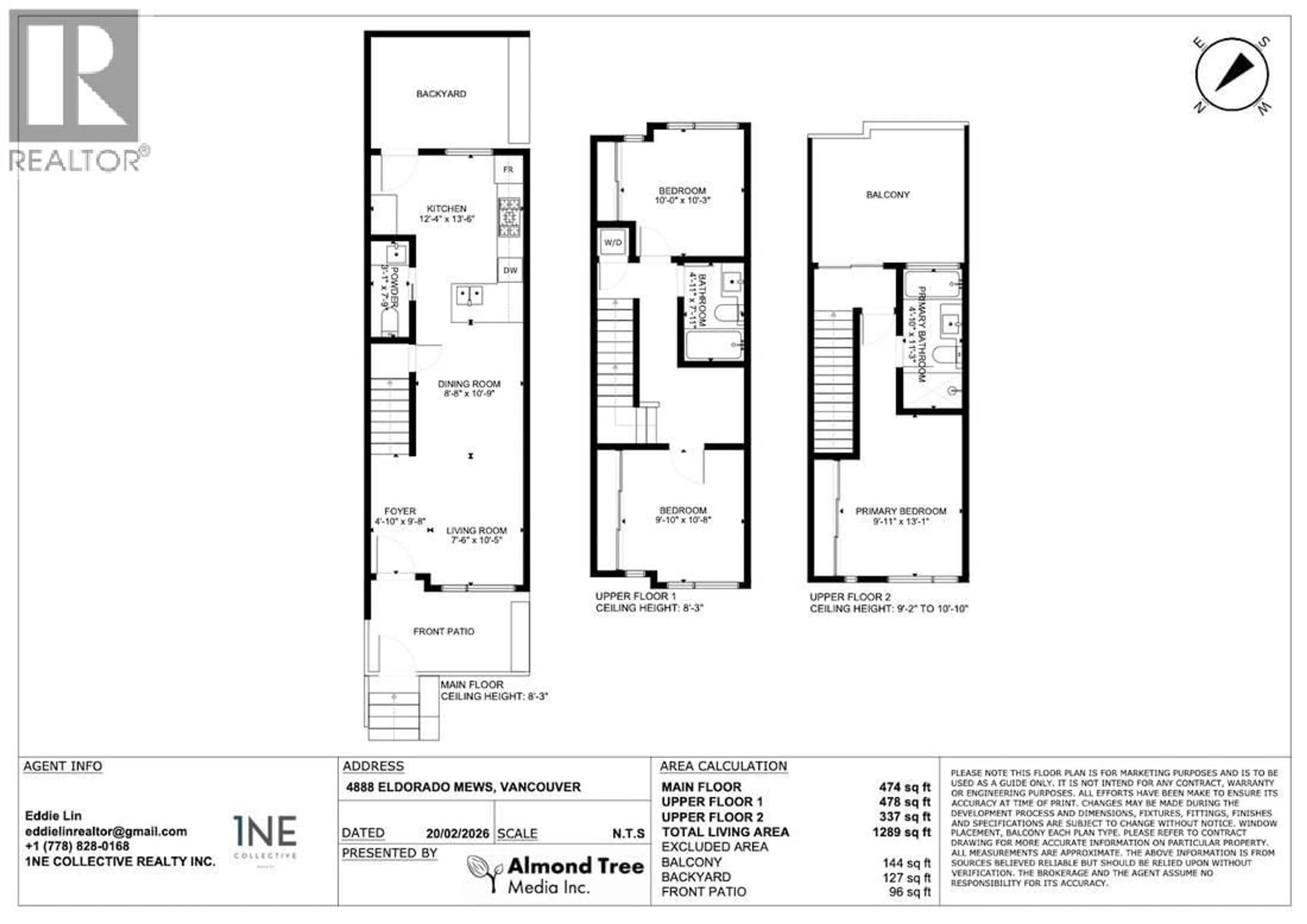 Floor plan for 4888 ELDORADO MEWS, Vancouver British Columbia V5R0B1