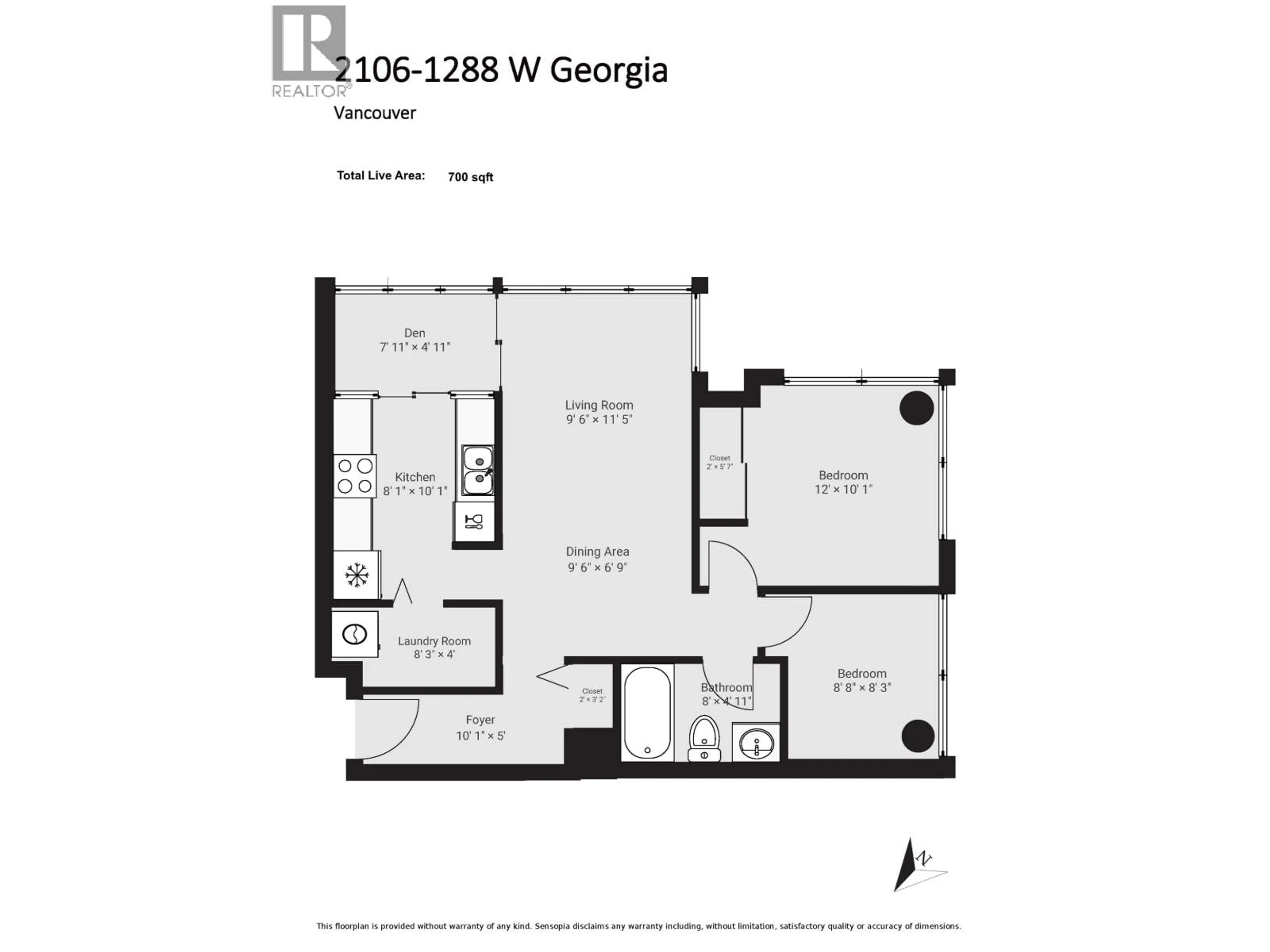 Floor plan for 2106 - 1288 GEORGIA STREET, Vancouver British Columbia V6E4R3