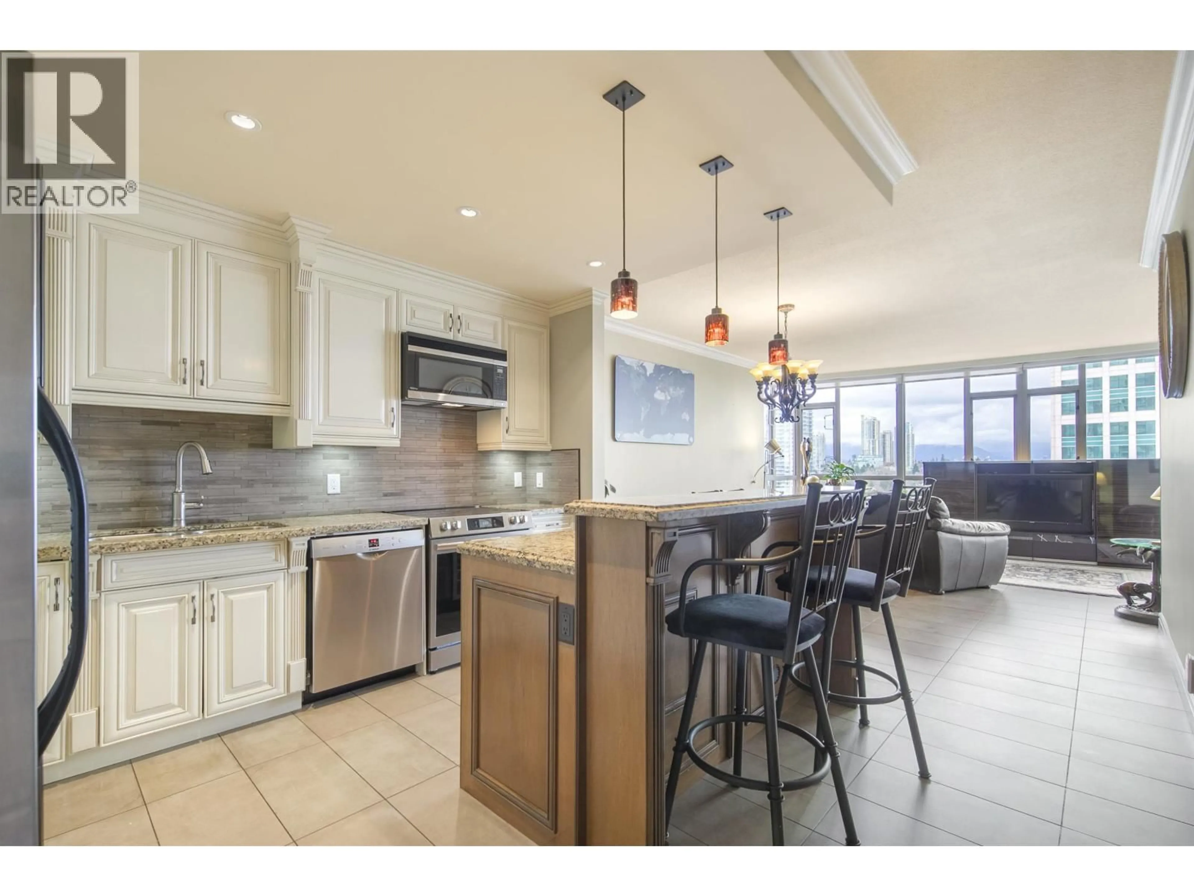 Open concept kitchen, ceramic/tile floor for 1105 - 6888 STATION HILL DRIVE, Burnaby British Columbia V3N4X5