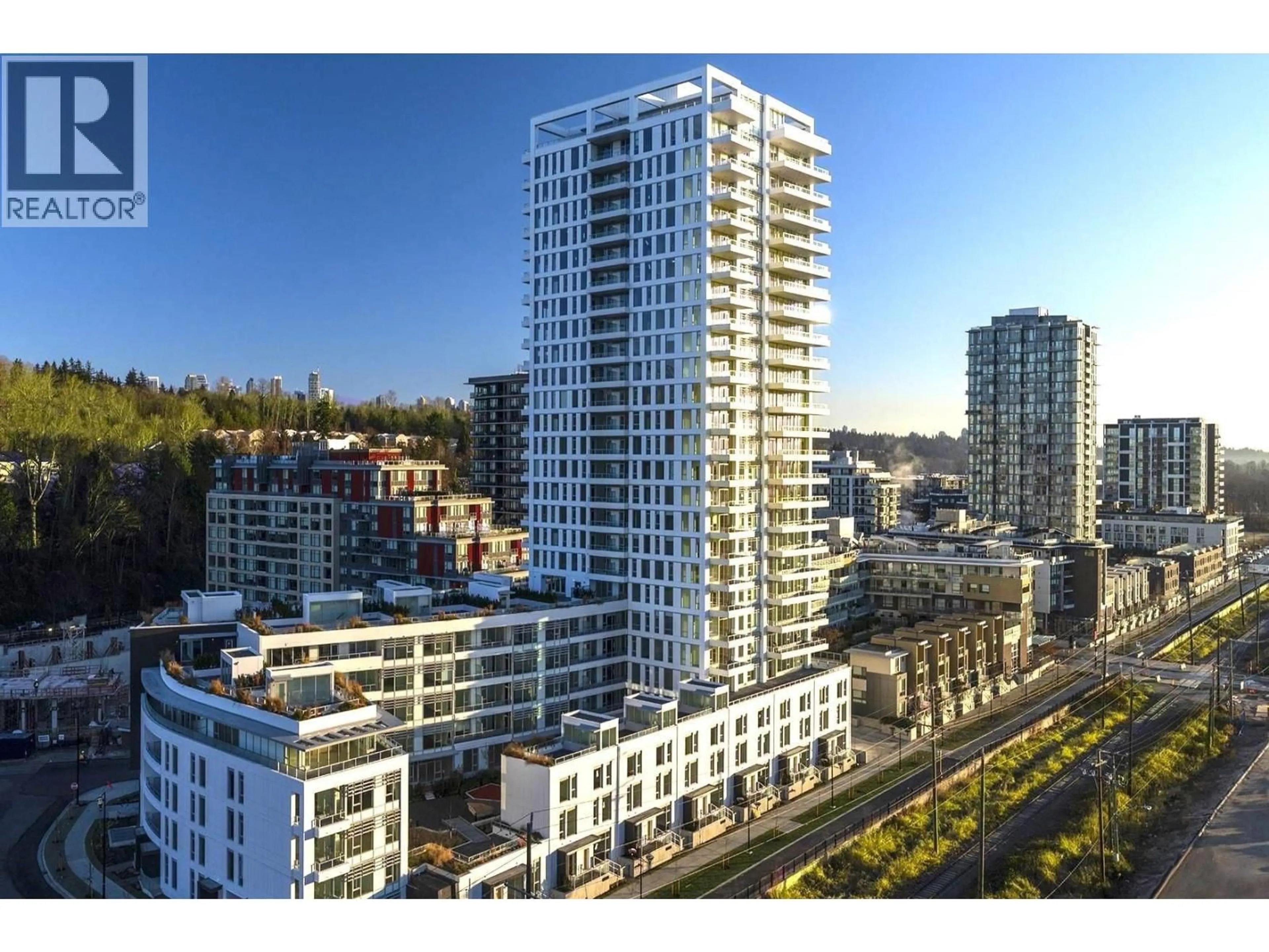A pic from outside/outdoor area/front of a property/back of a property/a pic from drone, city buildings view from balcony for 1705 - 3438 SAWMILL CRESCENT, Vancouver British Columbia V5S0E3