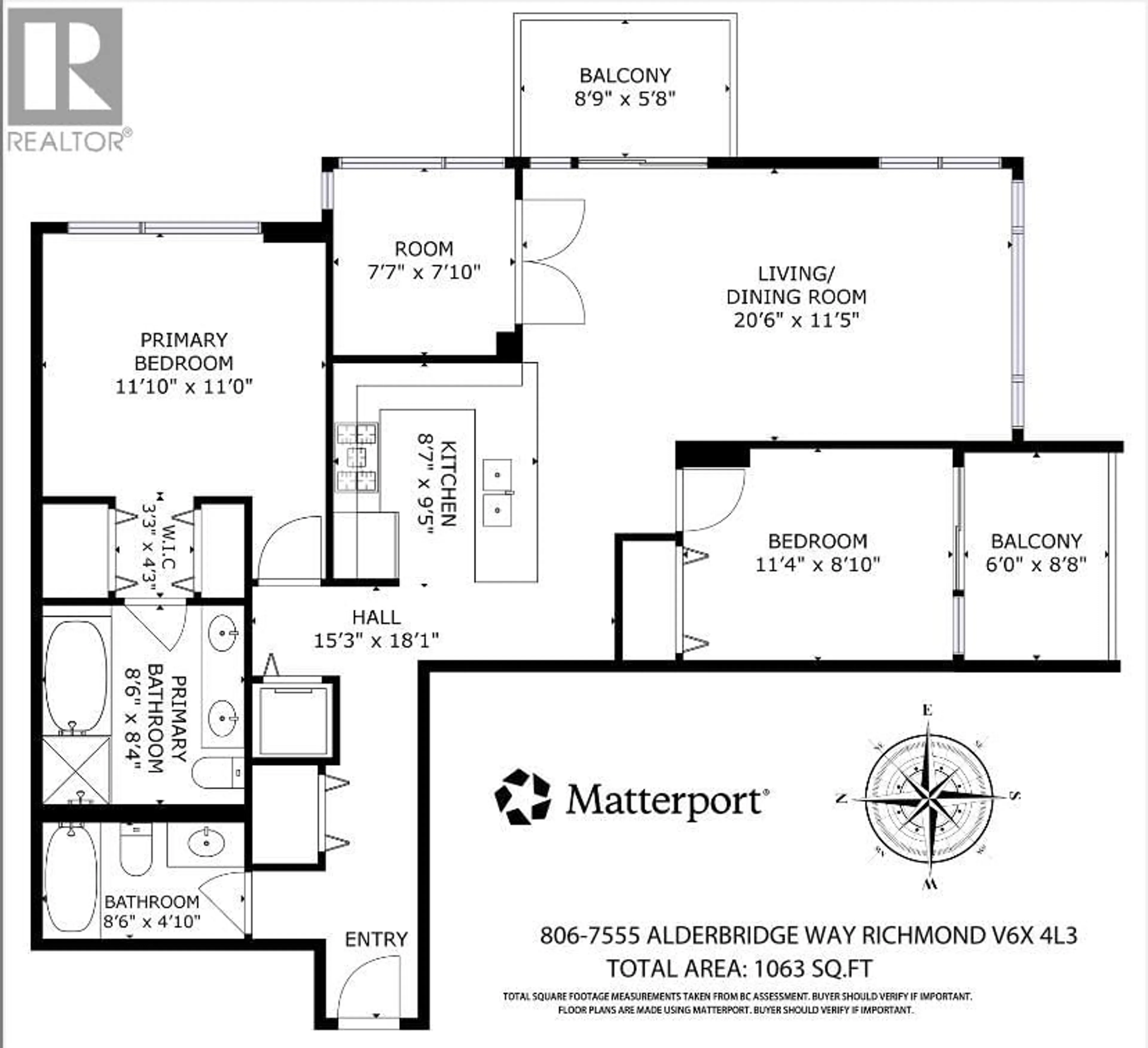 Floor plan for 806 - 7555 ALDERBRIDGE WAY, Richmond British Columbia V6X4L3