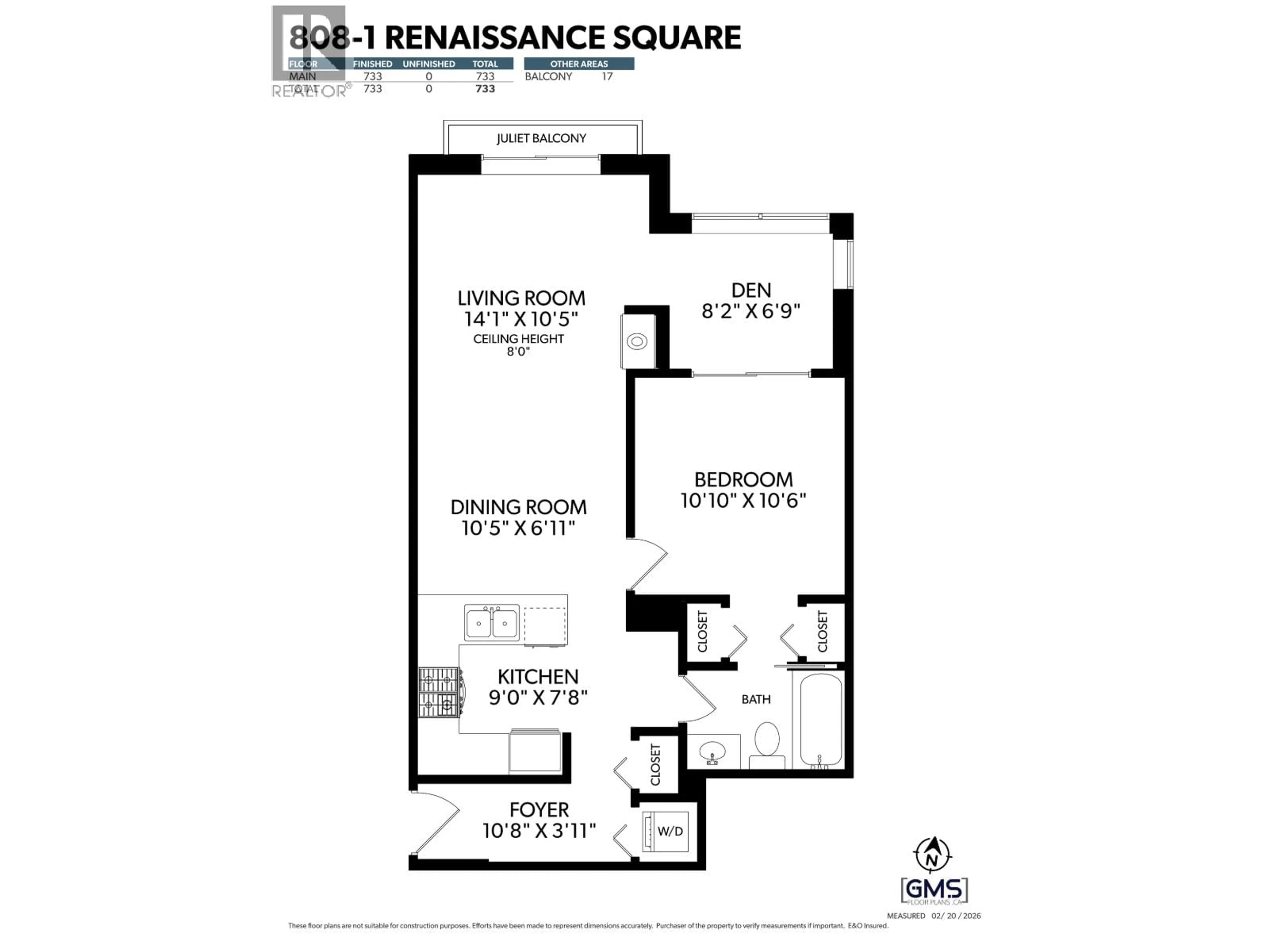 Floor plan for 808 - 1 RENAISSANCE SQUARE, New Westminster British Columbia V3M0B6