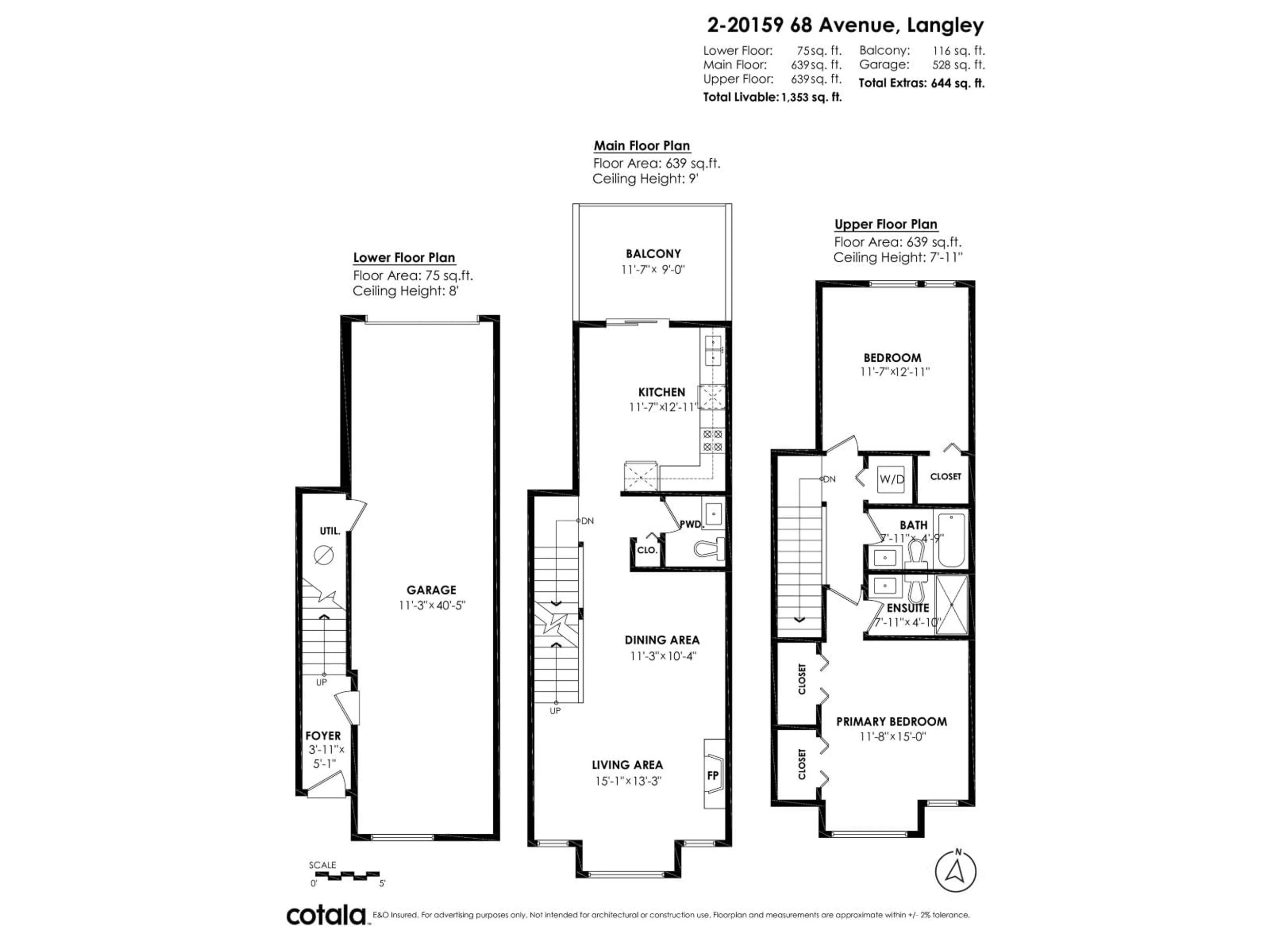 Floor plan for 2 - 20159 68 AVENUE, Langley British Columbia V2Y3H9