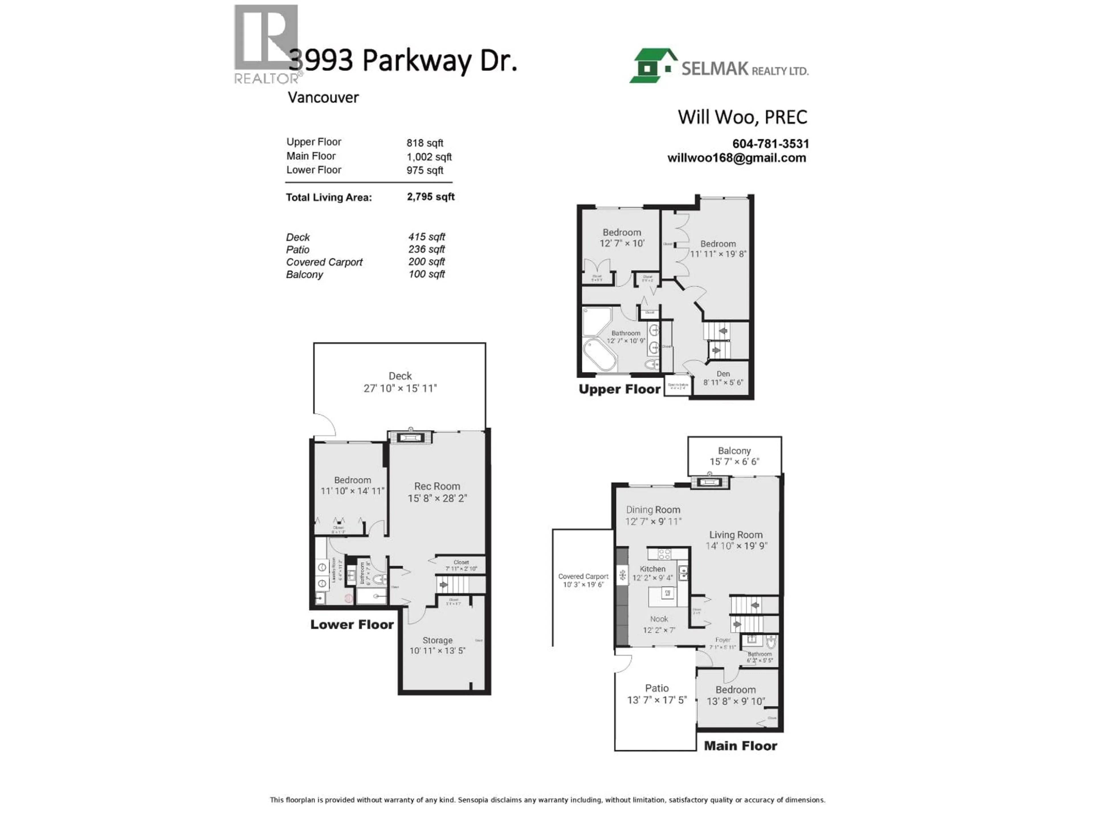 Floor plan for 3993 PARKWAY DRIVE, Vancouver British Columbia V6L3C9