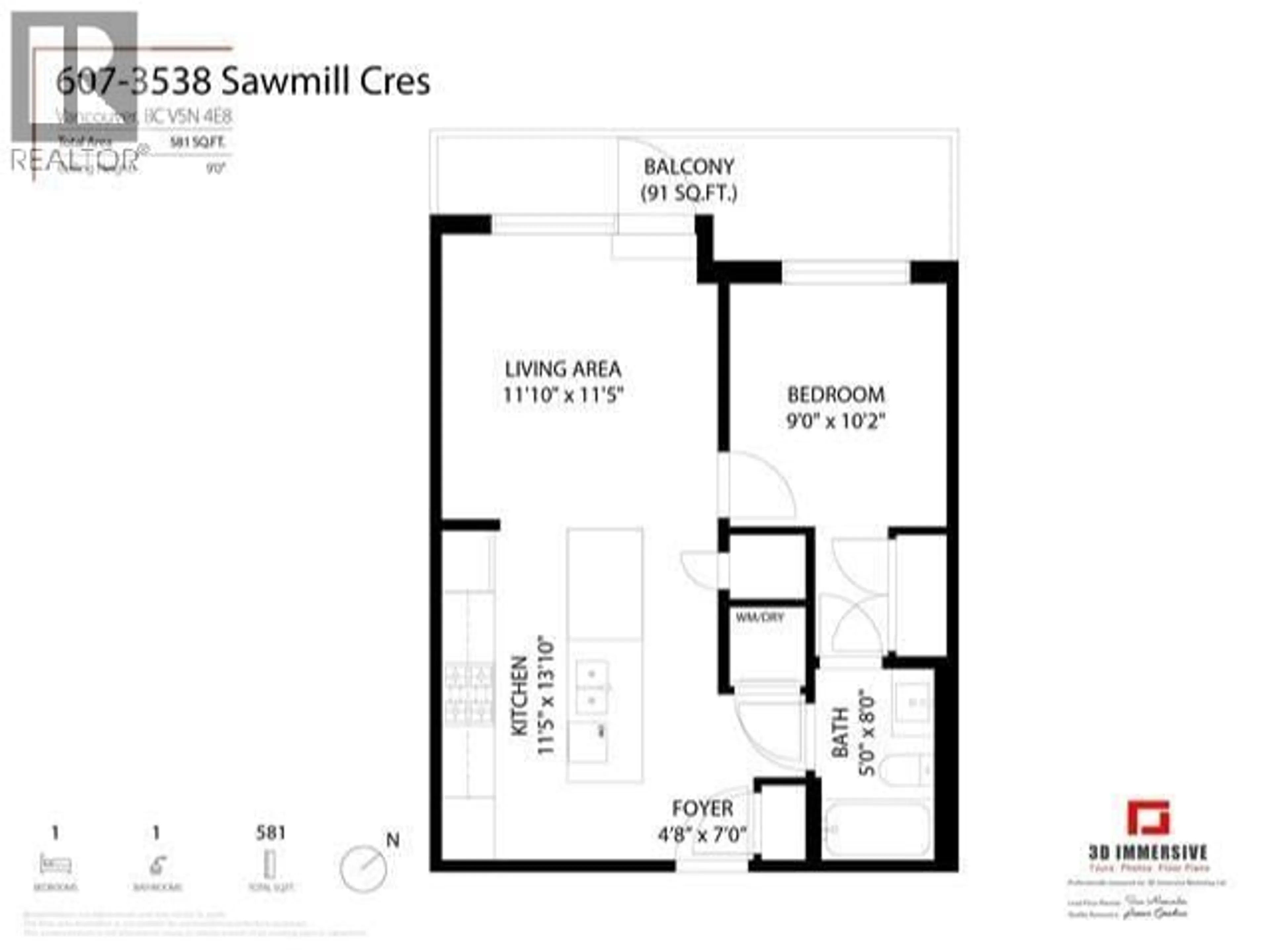 Floor plan for 607 - 3538 SAWMILL CRESCENT, Vancouver British Columbia V5S0J8