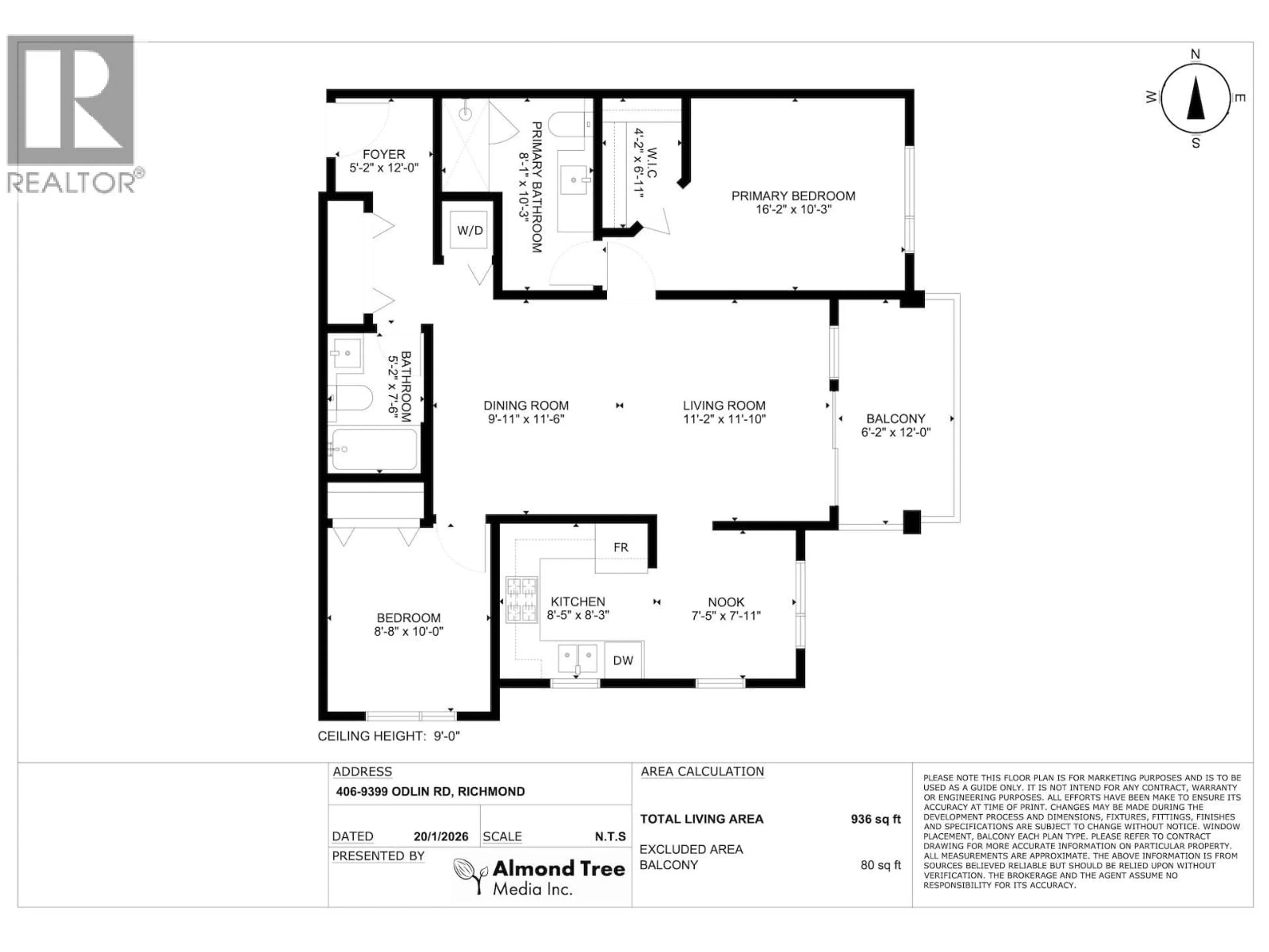 Floor plan for 406 - 9399 ODLIN ROAD, Richmond British Columbia V6X0J6