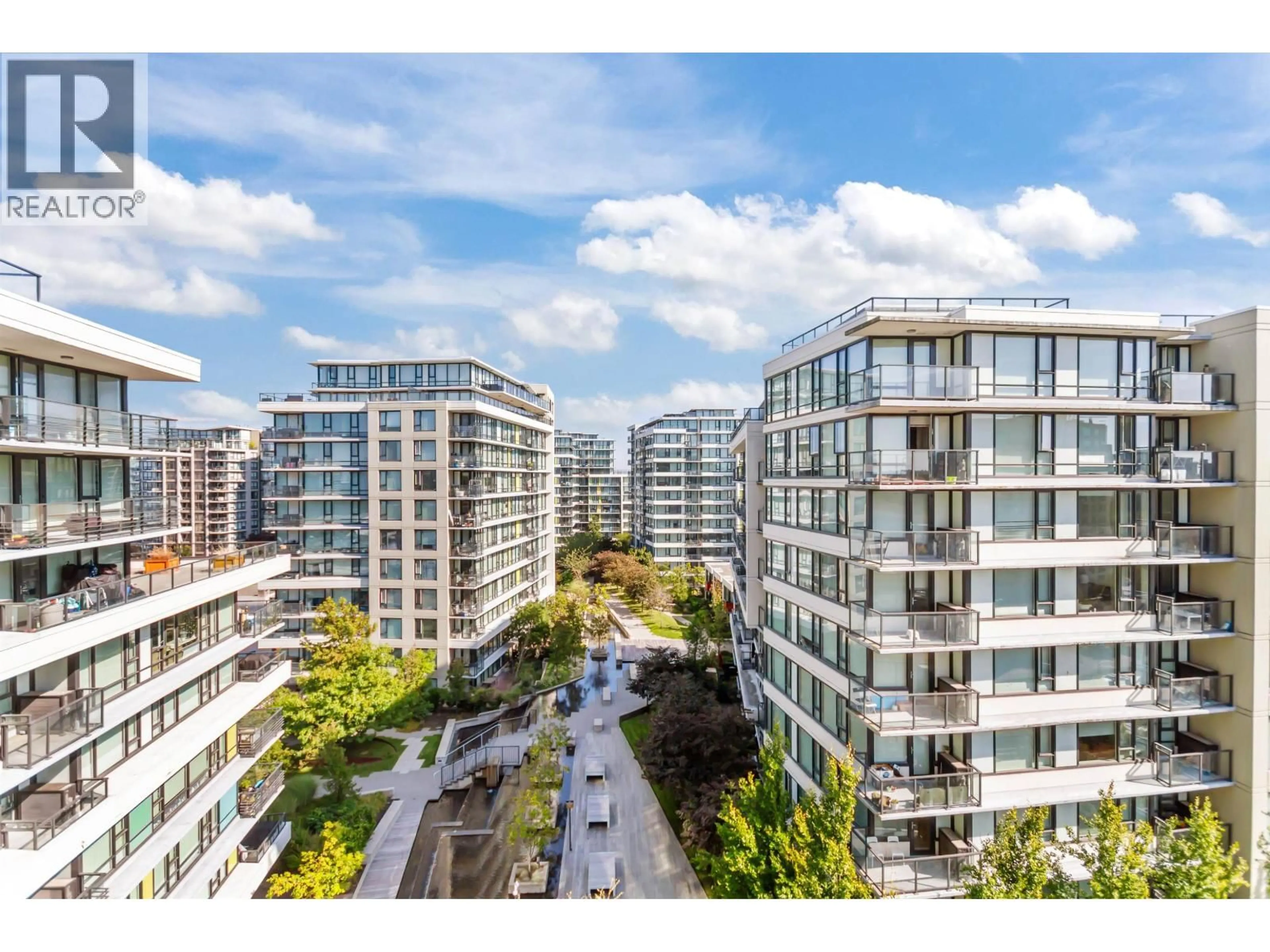 A pic from outside/outdoor area/front of a property/back of a property/a pic from drone, city buildings view from balcony for 1301 - 7788 ACKROYD ROAD, Richmond British Columbia V6X0M8