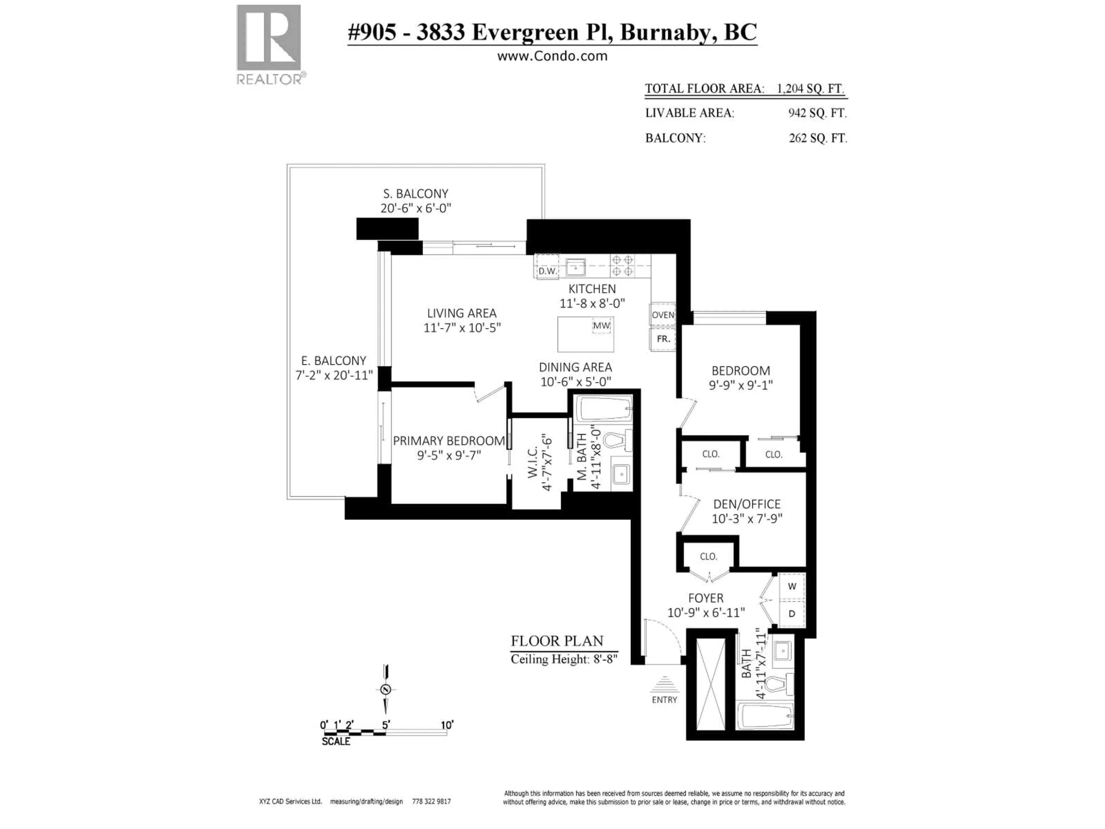 Floor plan for 905 - 3833 EVERGREEN PLACE, Burnaby British Columbia V3J0M2