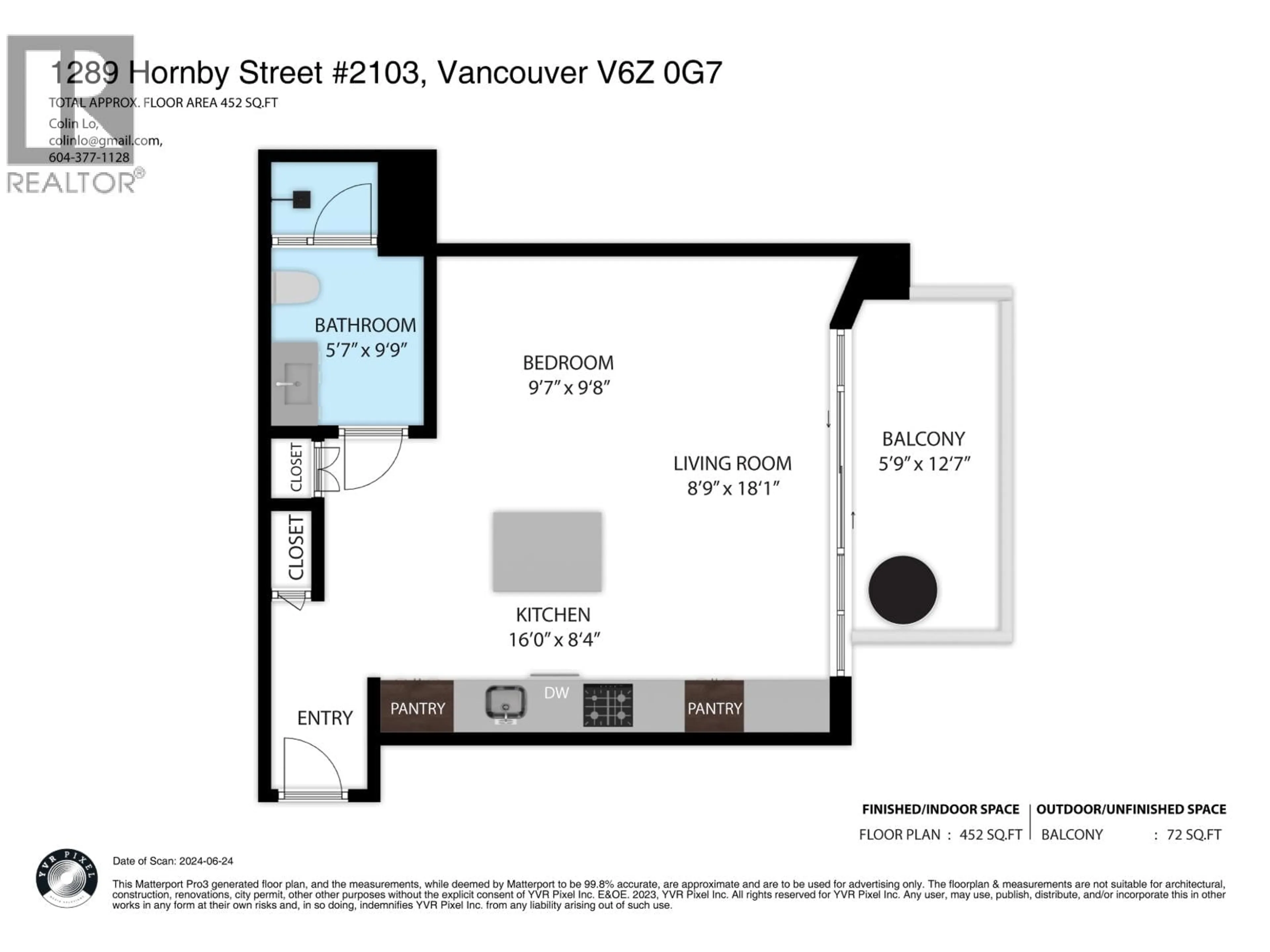 Floor plan for 2103 - 1289 HORNBY STREET, Vancouver British Columbia V6Z0G7