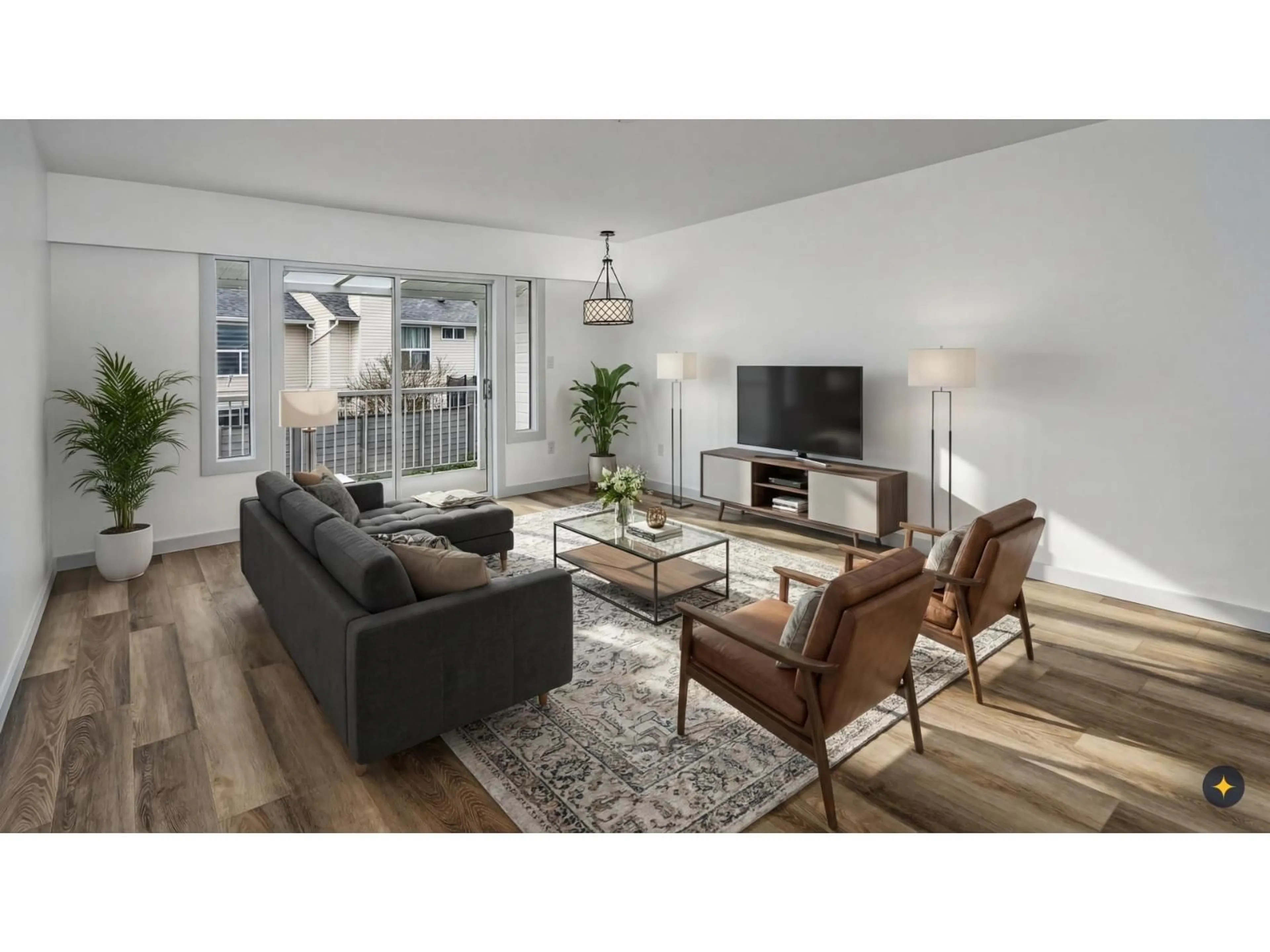 Living room with furniture, wood/laminate floor for 98 - 32691 GARIBALDI DRIVE, Abbotsford British Columbia V2T5T7