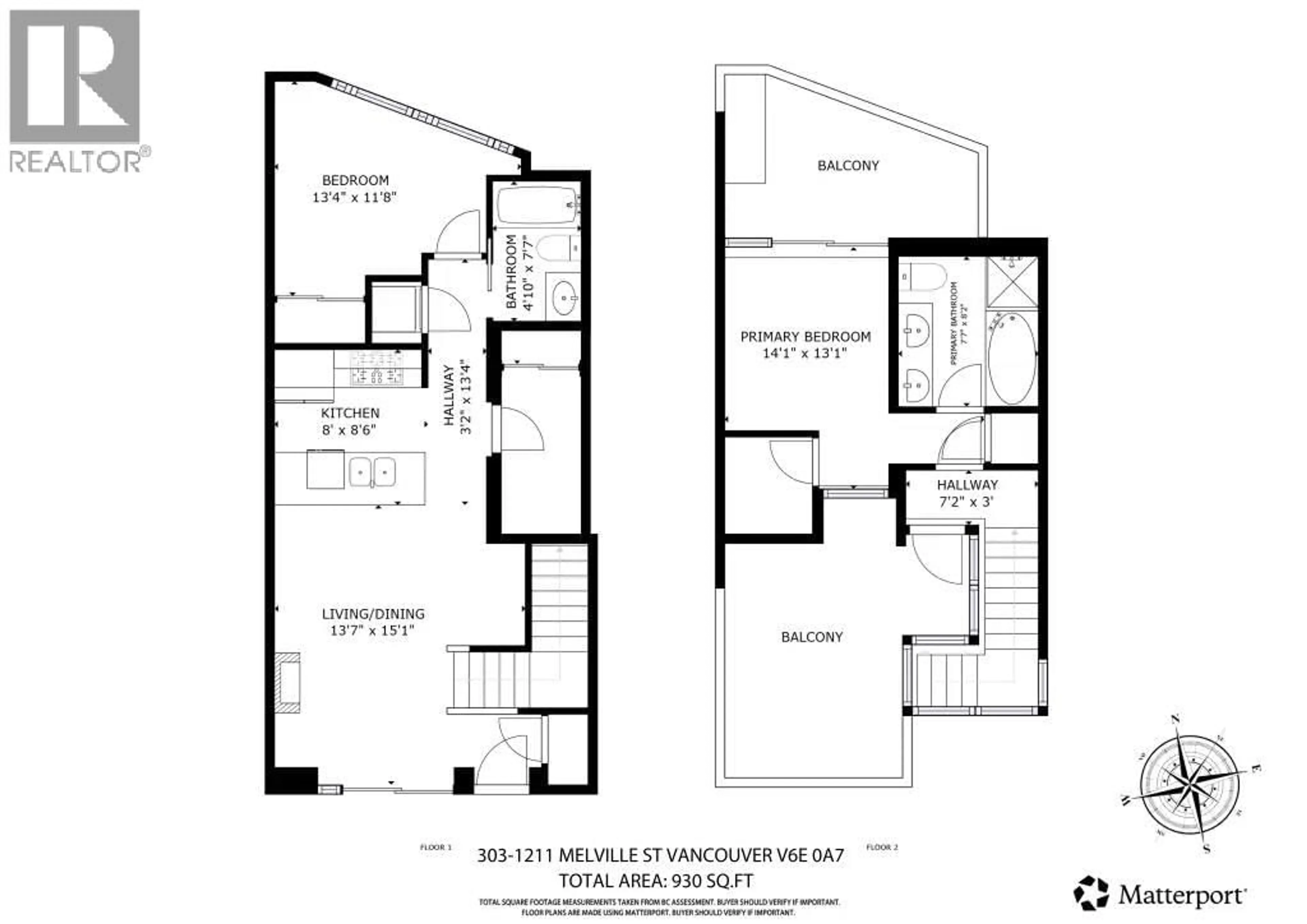 Floor plan for 303 - 1211 MELVILLE STREET, Vancouver British Columbia V6E0A7