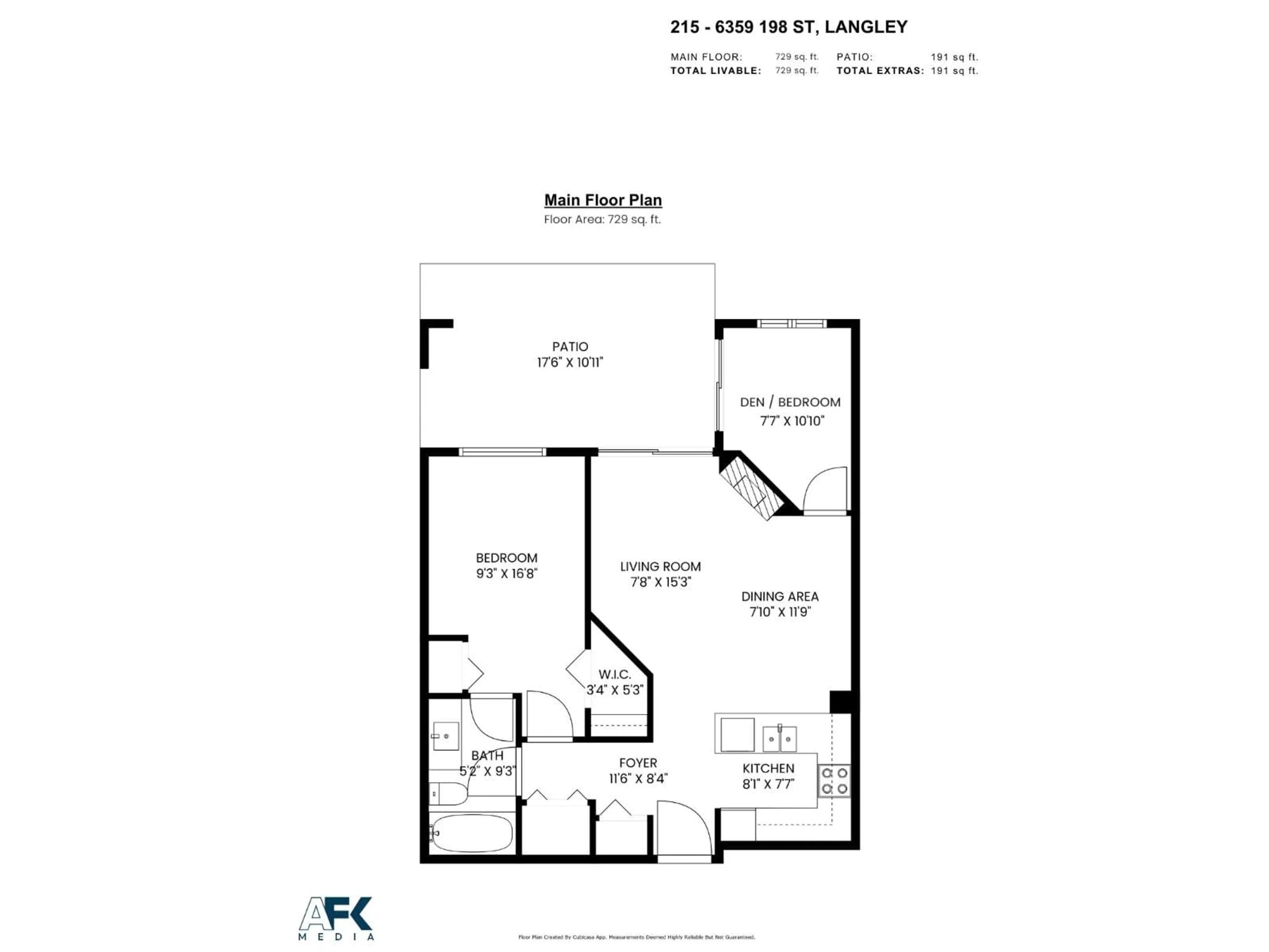 Floor plan for 215 - 6359 198TH STREET, Langley British Columbia V2Y2E3