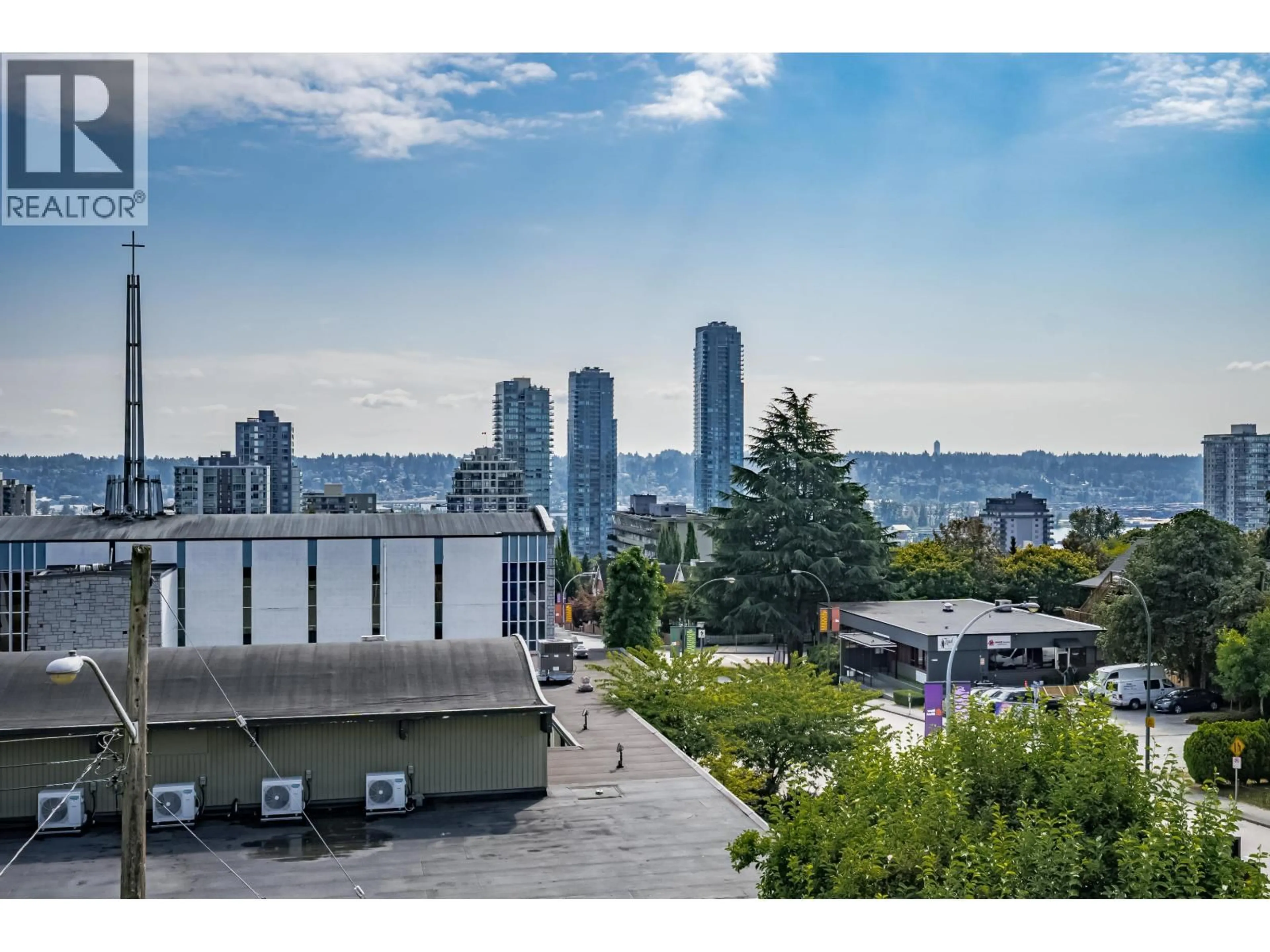 A pic from outside/outdoor area/front of a property/back of a property/a pic from drone, city buildings view from balcony for 302 - 225 SIXTH STREET, New Westminster British Columbia V3L3A5