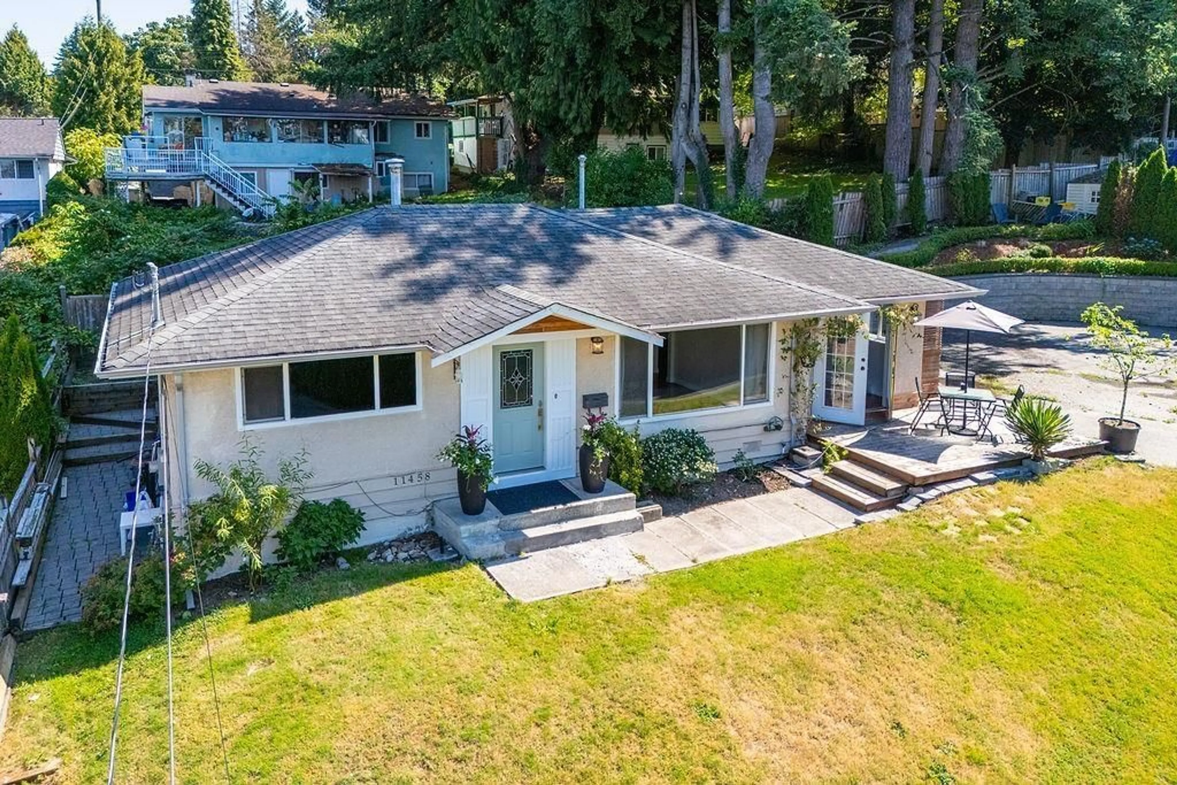 A pic from outside/outdoor area/front of a property/back of a property/a pic from drone, water/lake/river/ocean view for 11458 139 STREET, Surrey British Columbia V3R3E3