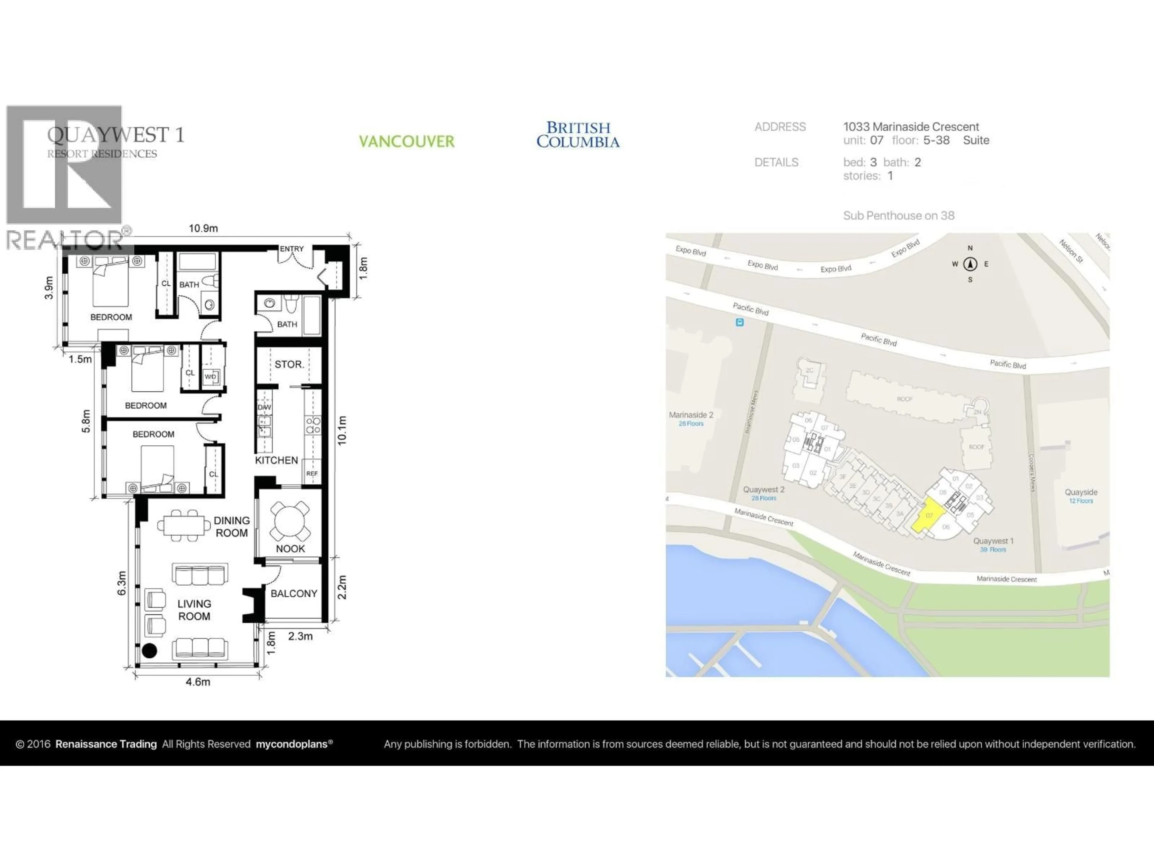 Floor plan for 1507 - 1033 MARINASIDE CRESCENT, Vancouver British Columbia V6Z3A3