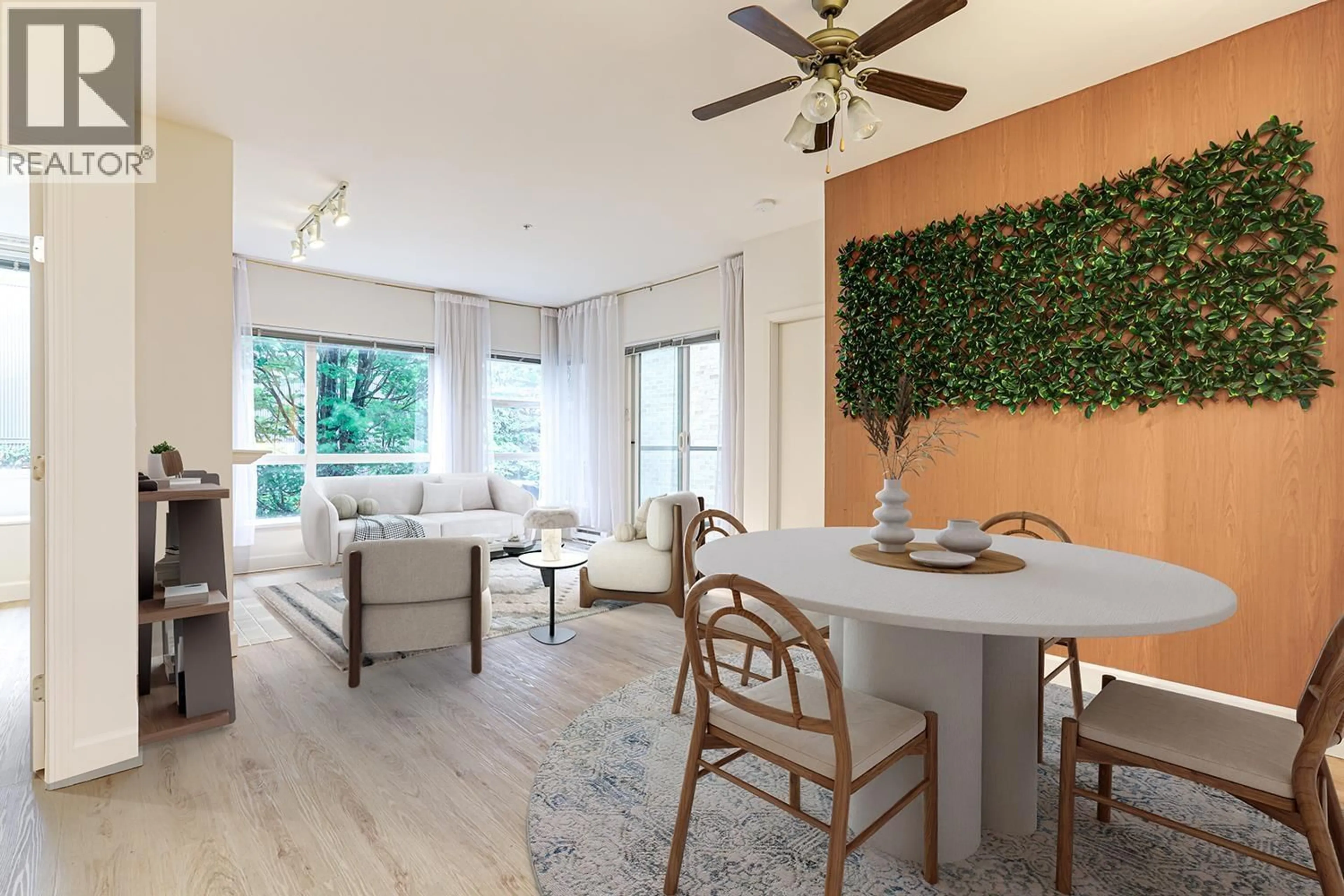 Living room with furniture, wood/laminate floor for 211 - 6198 ASH STREET, Vancouver British Columbia V5Z3G9