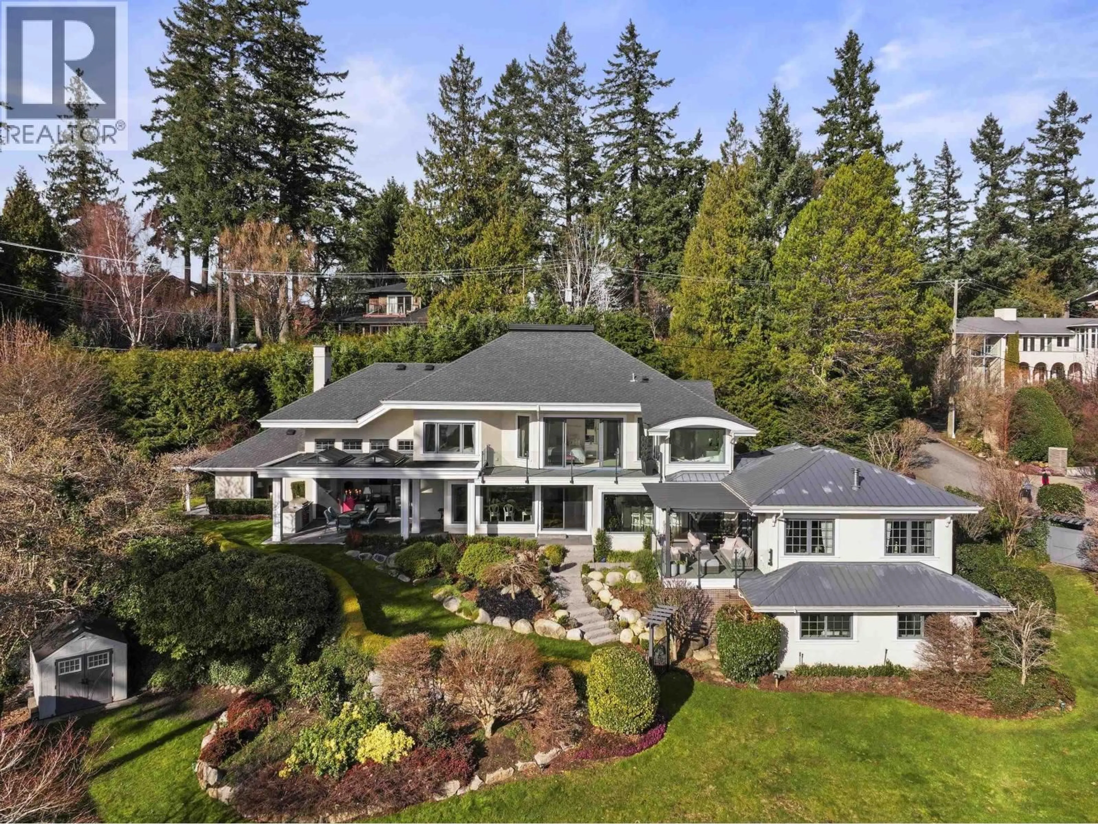 A pic from outside/outdoor area/front of a property/back of a property/a pic from drone, mountain view for 6215 OVERSTONE DRIVE, West Vancouver British Columbia V7W1X7