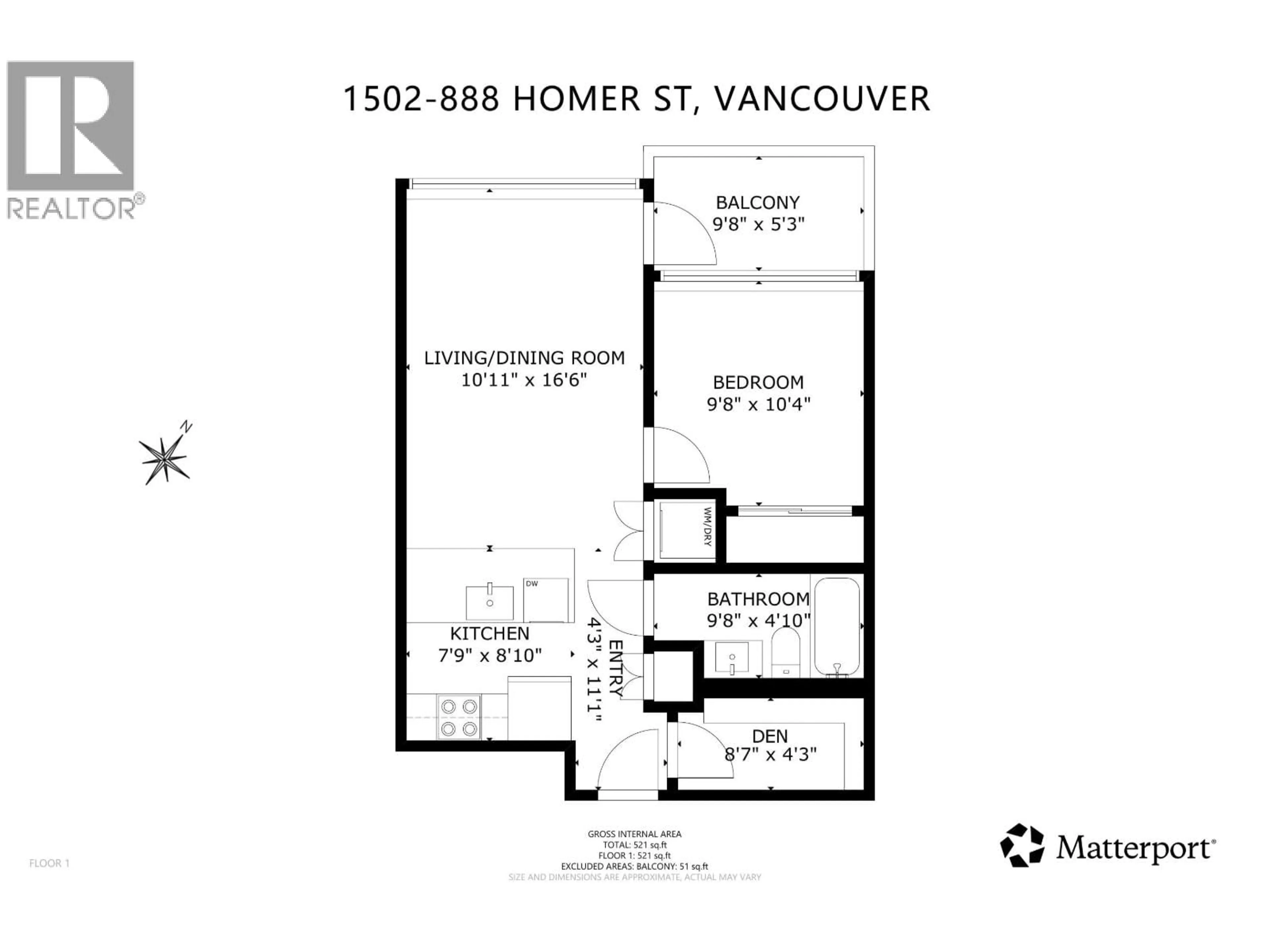 Floor plan for 1502 - 888 HOMER STREET, Vancouver British Columbia V6B0H7