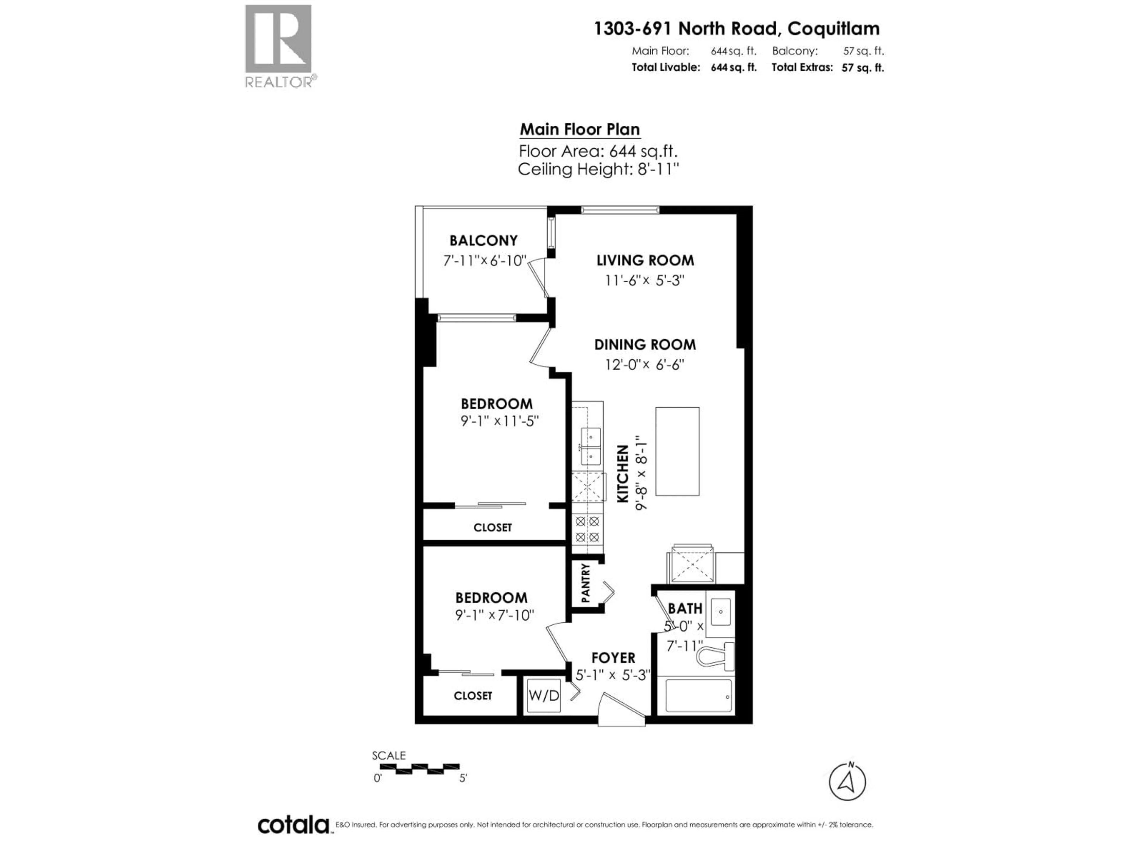 Floor plan for 1303 - 691 NORTH ROAD, Coquitlam British Columbia V3J0H9