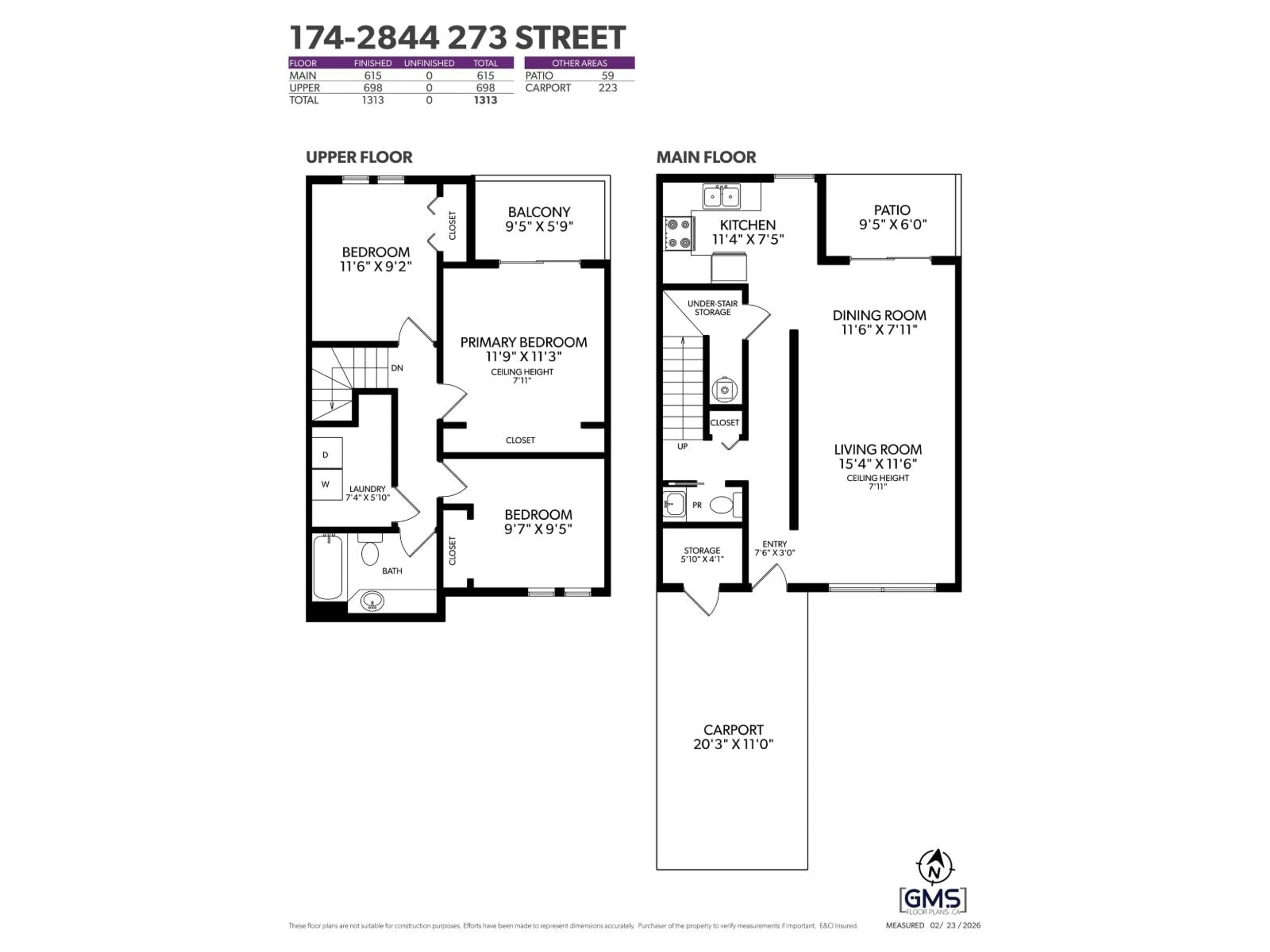 Floor plan for 174 - 2844 273 STREET, Langley British Columbia V4W3S7