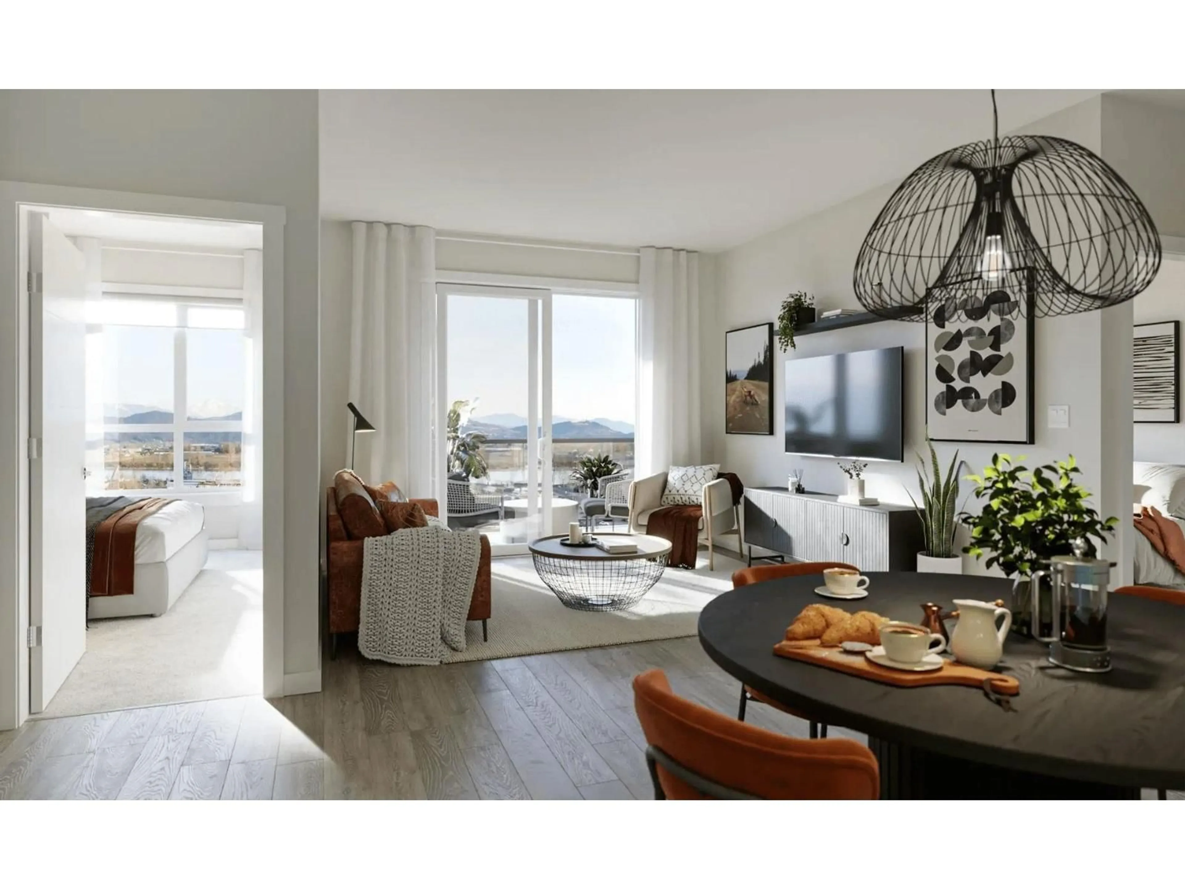 Living room with furniture, wood/laminate floor for 508 - 7375 HORNE STREET, Mission British Columbia V2V1J9