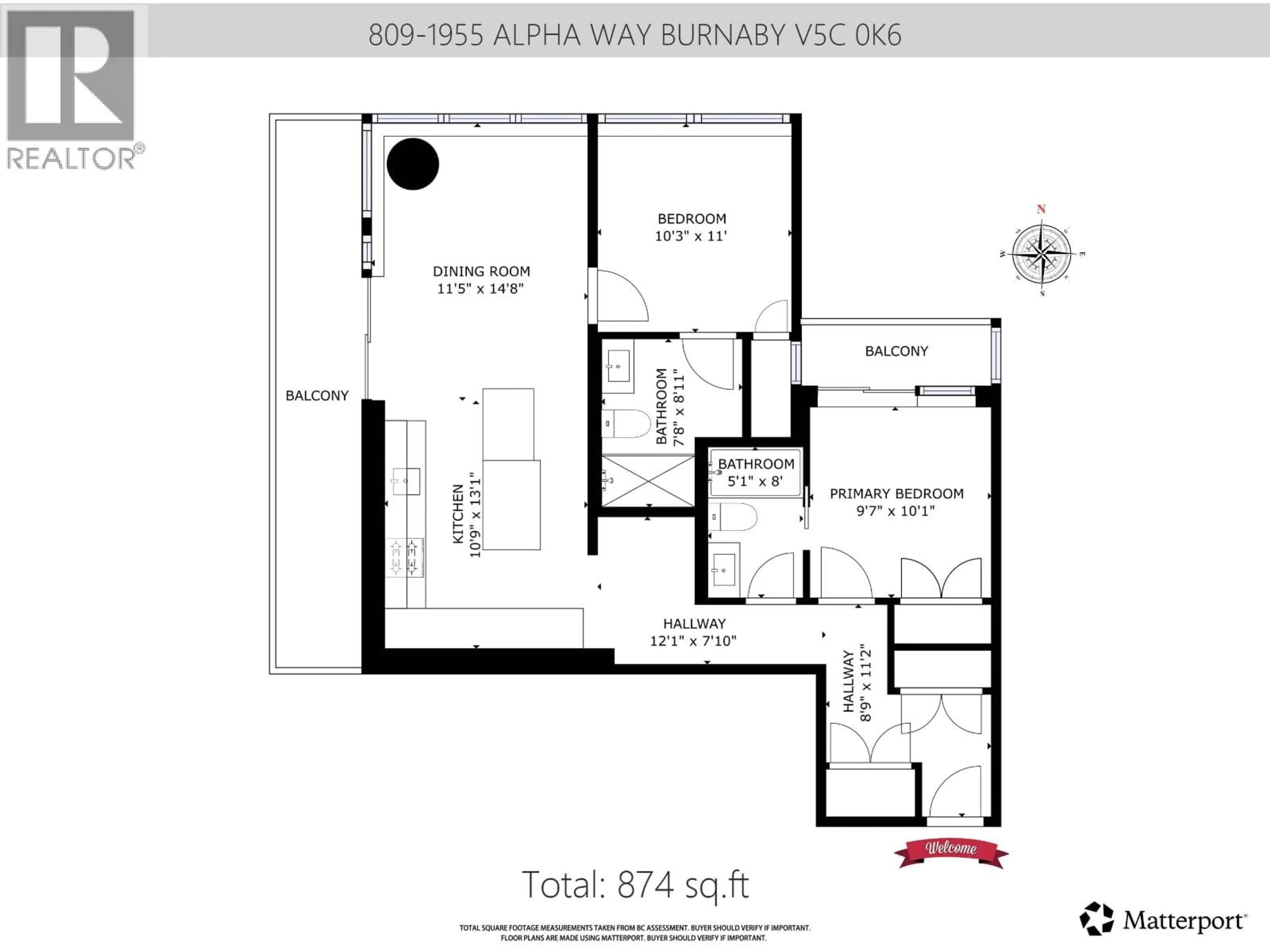 Floor plan for 809 - 1955 ALPHA WAY, Burnaby British Columbia V5C0K9