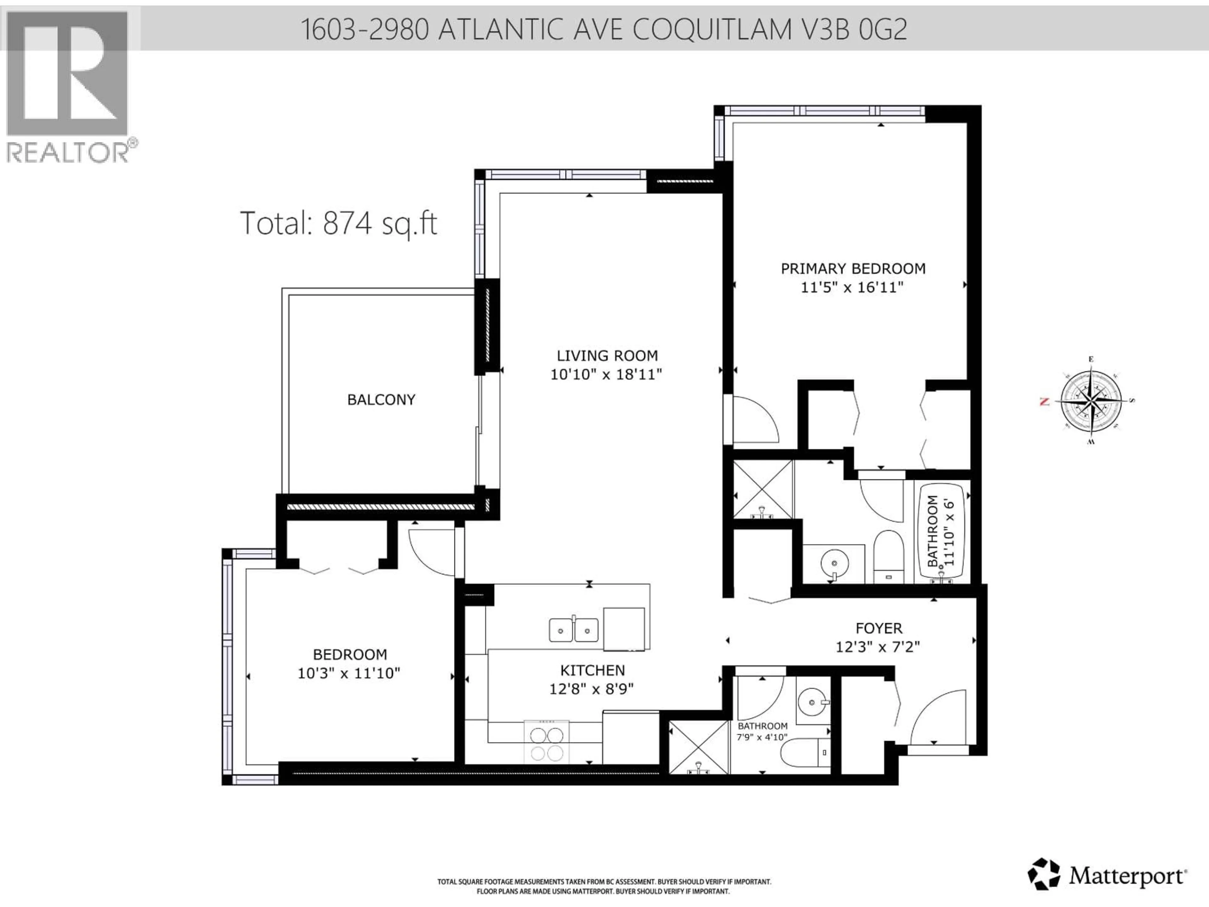 Floor plan for 1603 - 2980 ATLANTIC AVENUE, Coquitlam British Columbia V3B0G2