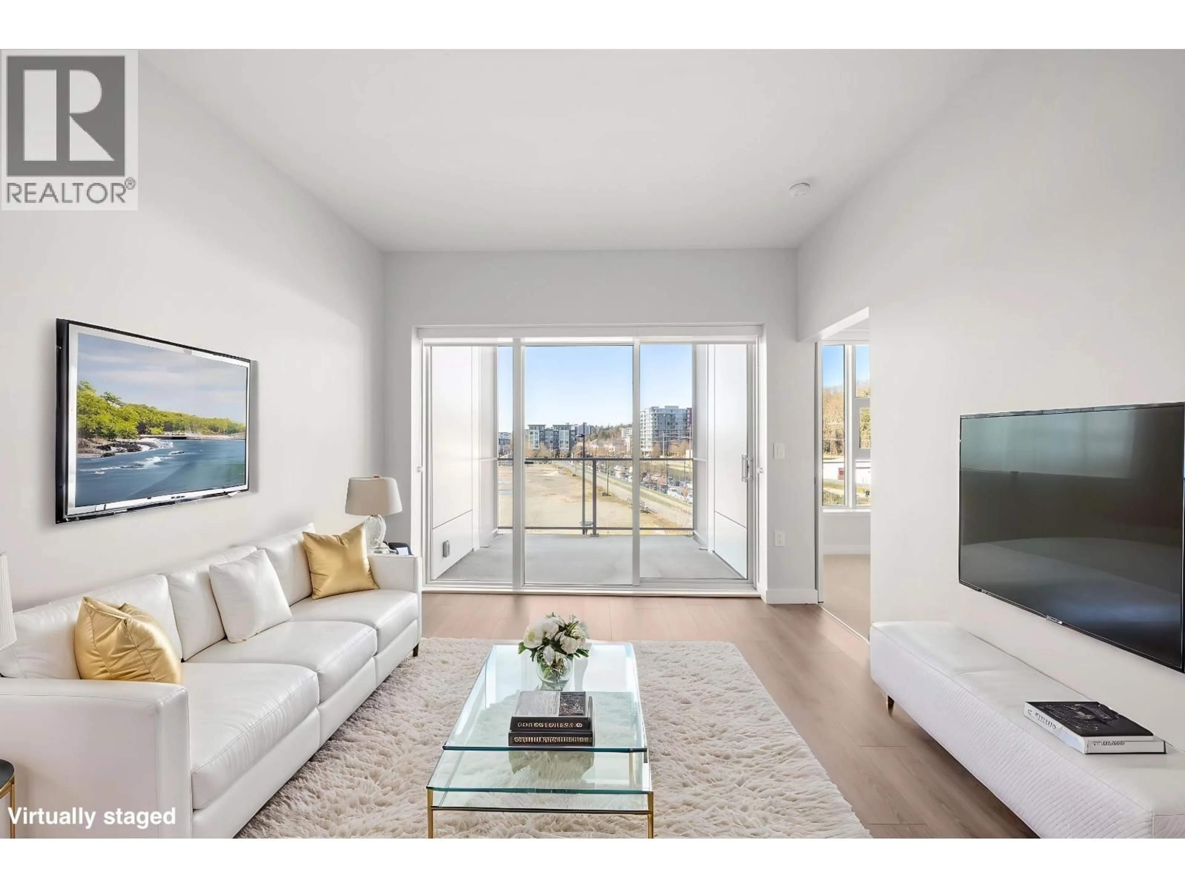 Living room with furniture, wood/laminate floor for 313 - 3430 KENT AVENUE SOUTH AVENUE, Vancouver British Columbia V5S0G7