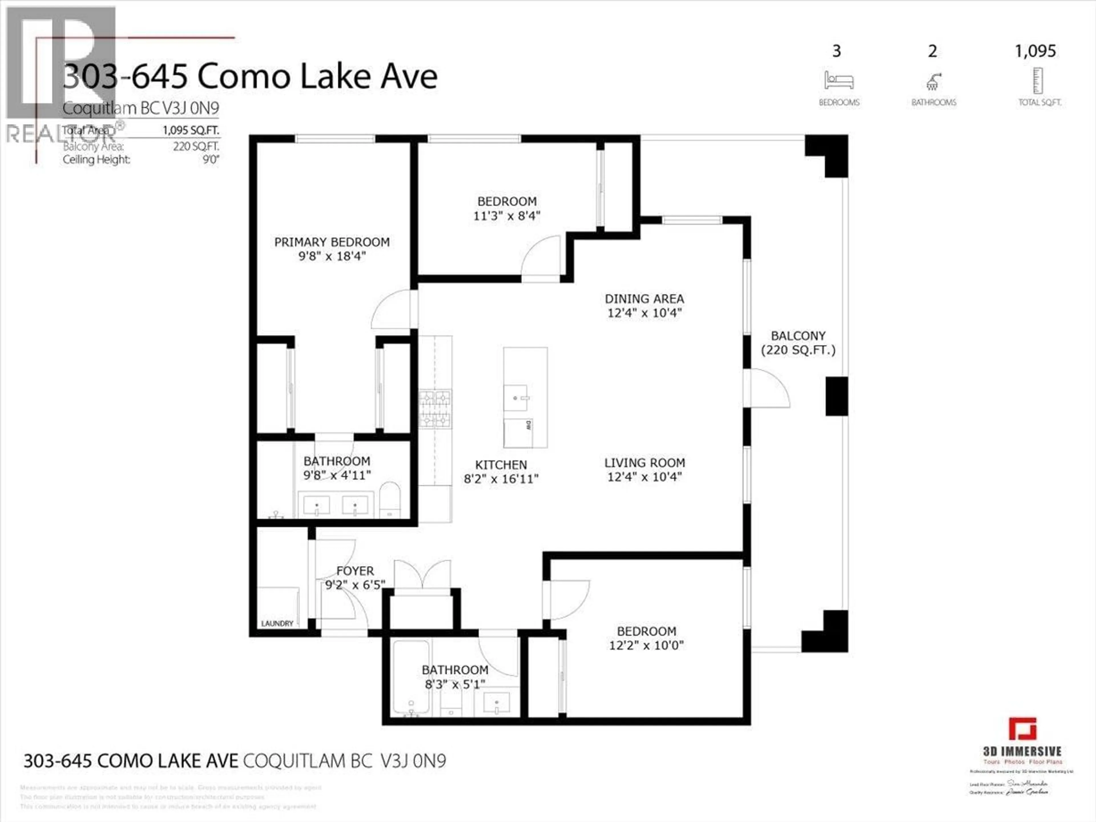 Floor plan for 303 - 645 COMO LAKE AVENUE, Coquitlam British Columbia V3J0N9