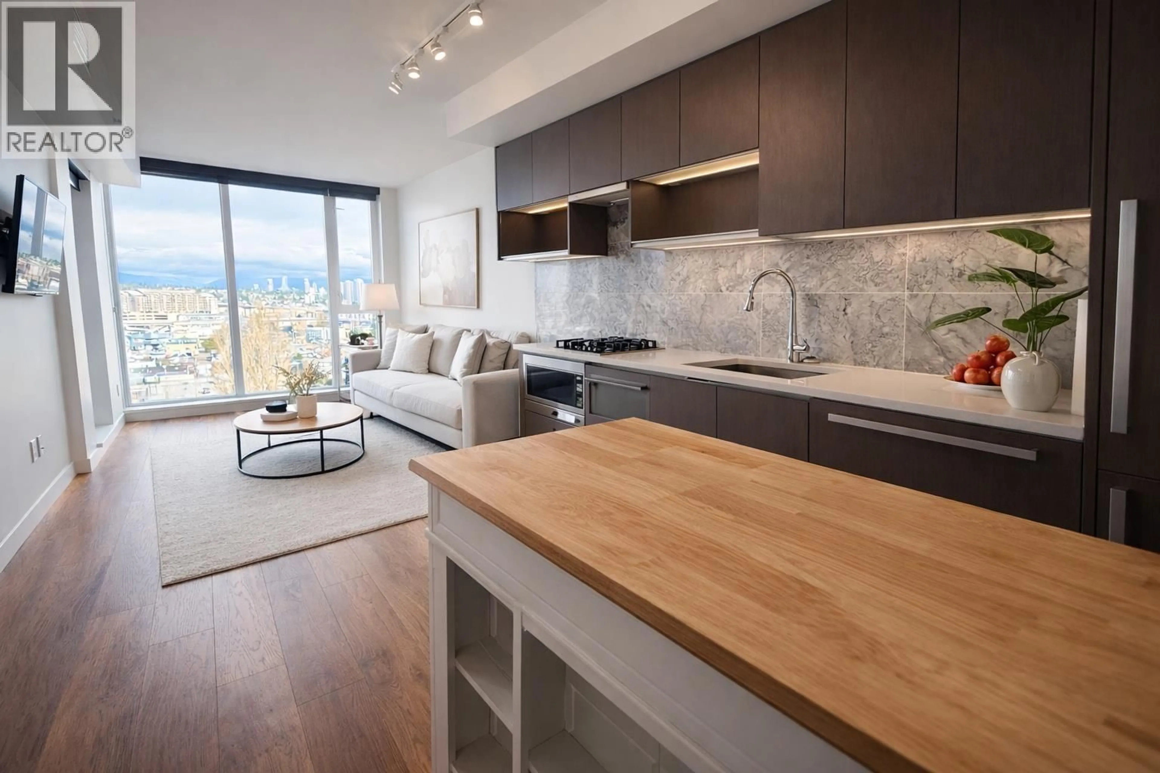 Open concept kitchen, wood/laminate floor for 1609 - 8988 PATTERSON ROAD, Richmond British Columbia V6X0R2