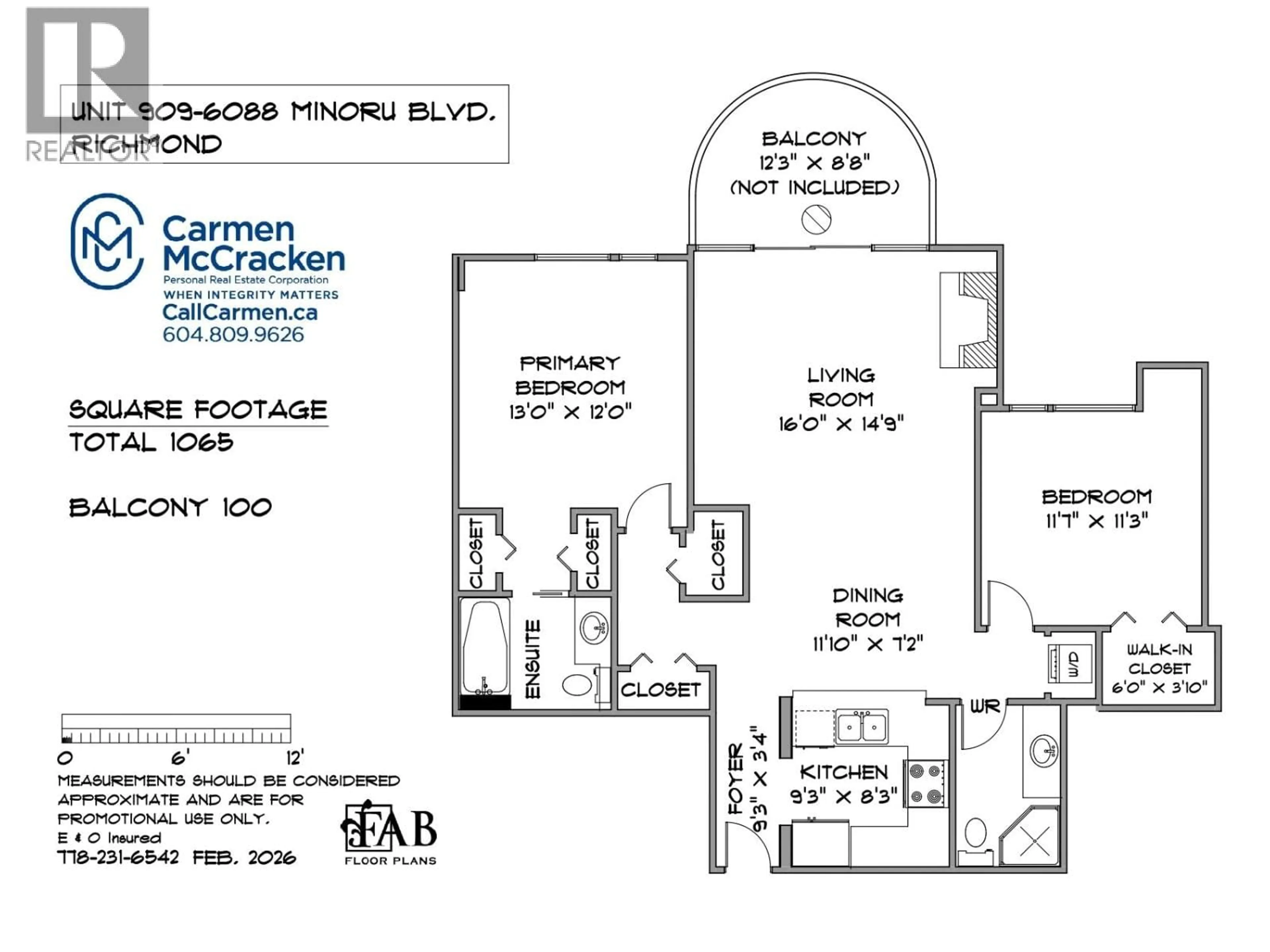 Floor plan for 909 - 6088 MINORU BOULEVARD, Richmond British Columbia V6Y4A8