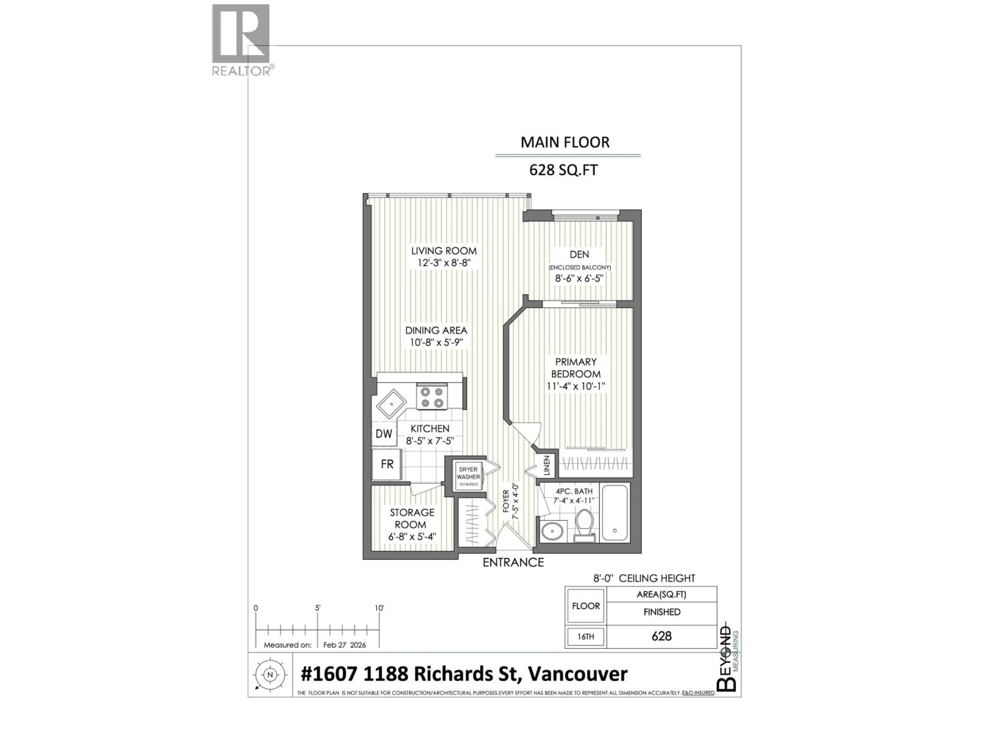 Floor plan for 1607 - 1188 RICHARDS STREET, Vancouver British Columbia V6B3E6