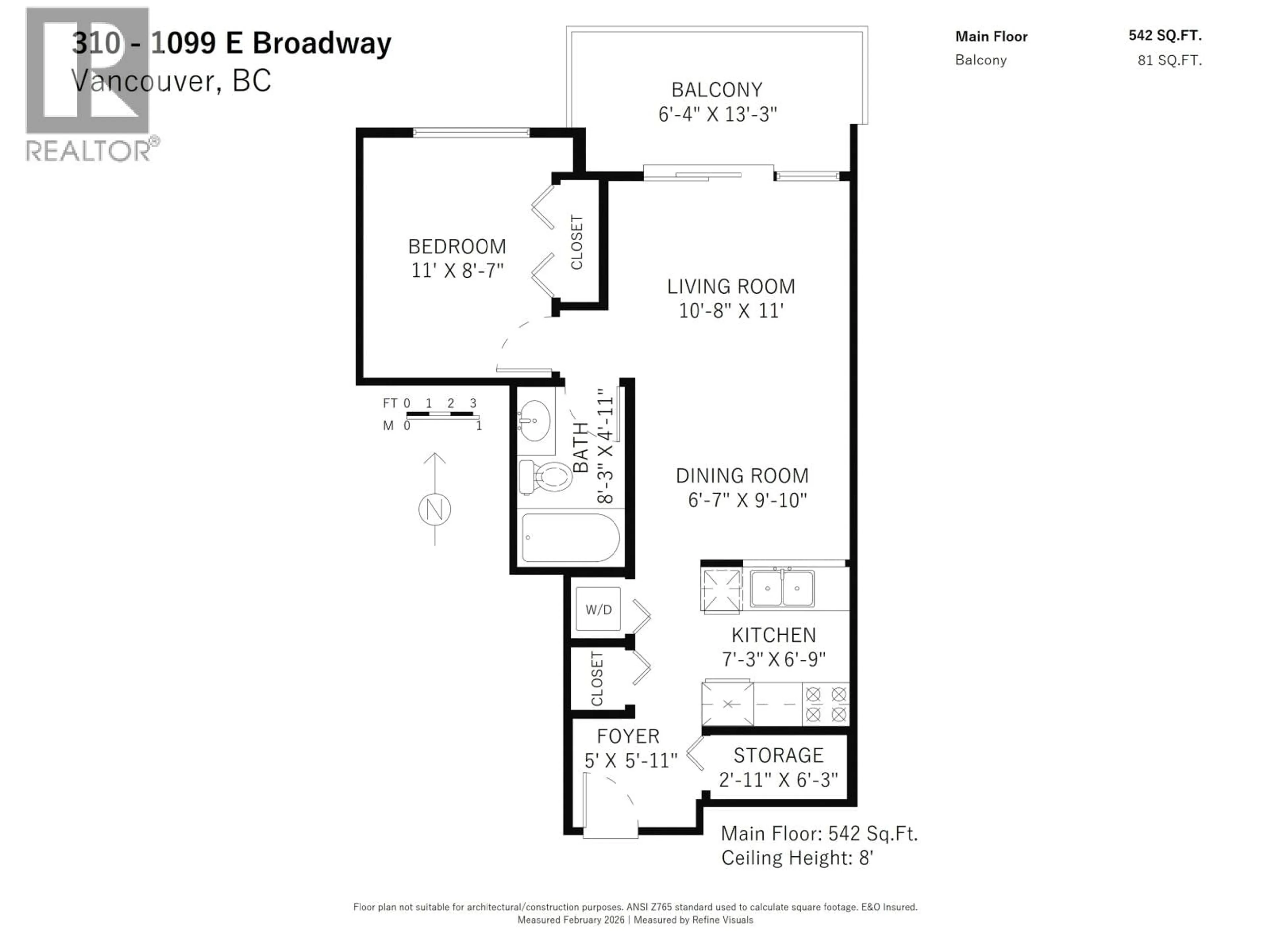Floor plan for 310 - 1099 BROADWAY, Vancouver British Columbia V5T1Y5