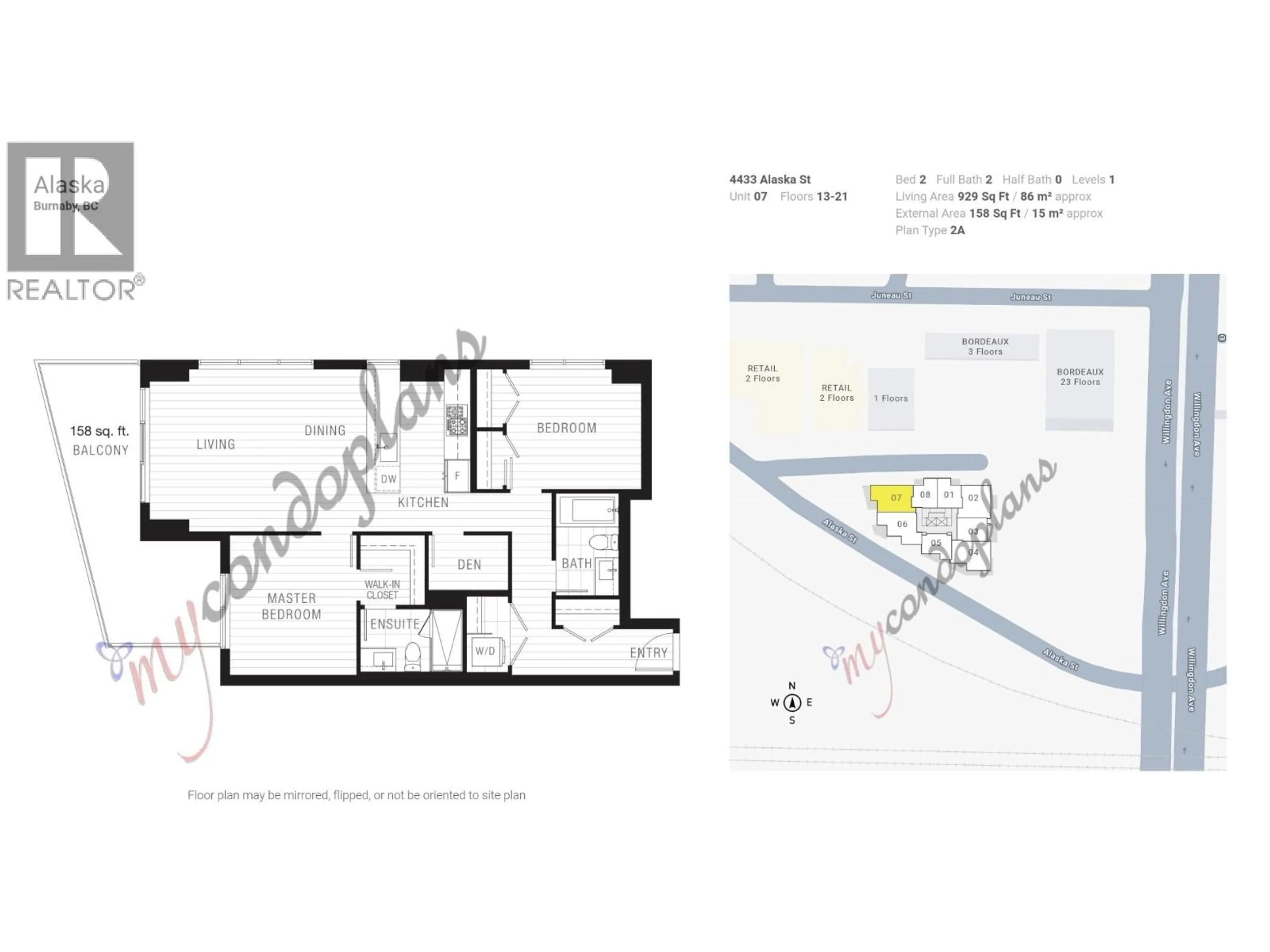 Floor plan for 1307 - 4433 ALASKA STREET, Burnaby British Columbia V5C5T3