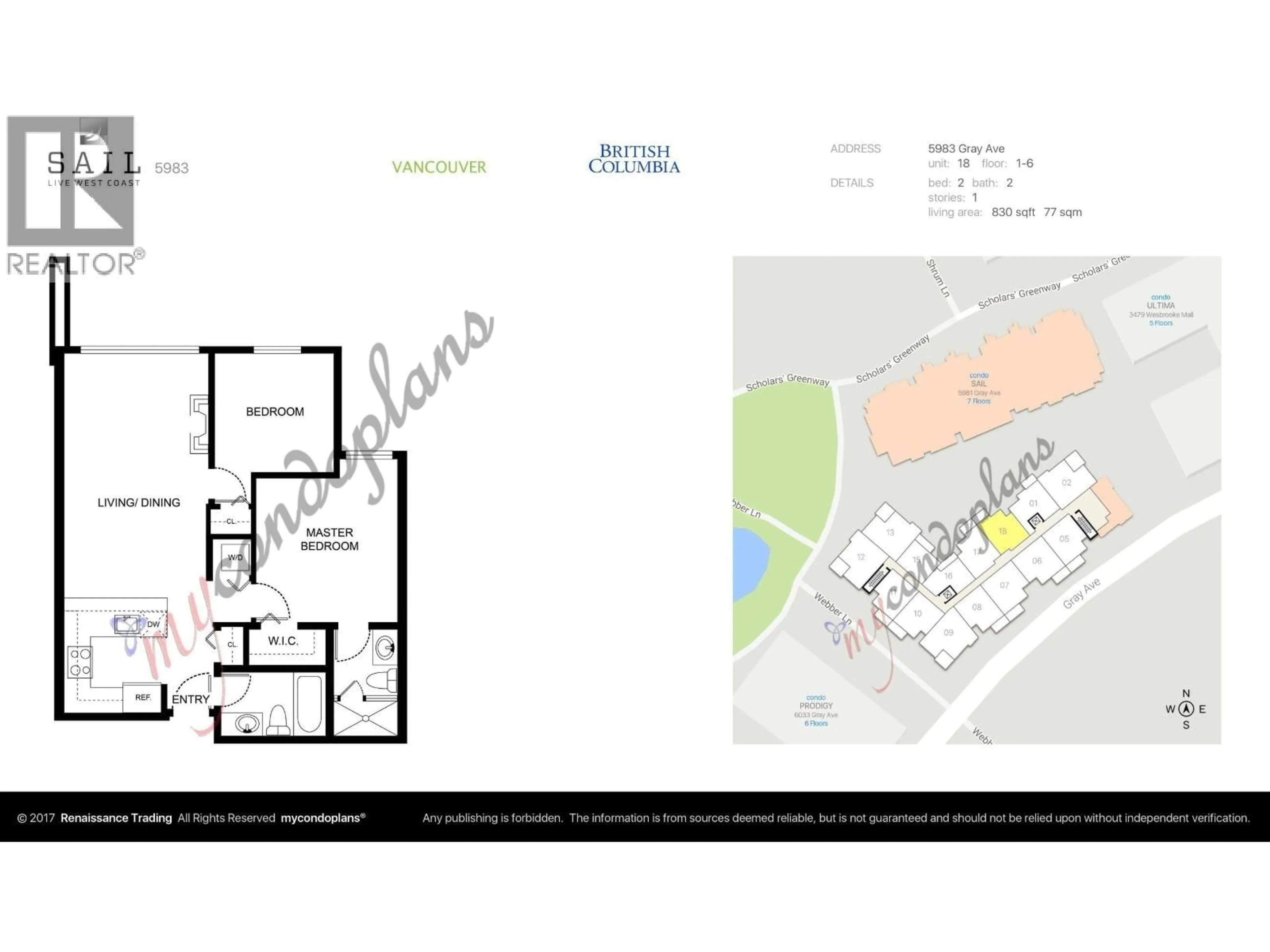 Floor plan for 518 - 5983 GRAY AVENUE, Vancouver British Columbia V6S0G8