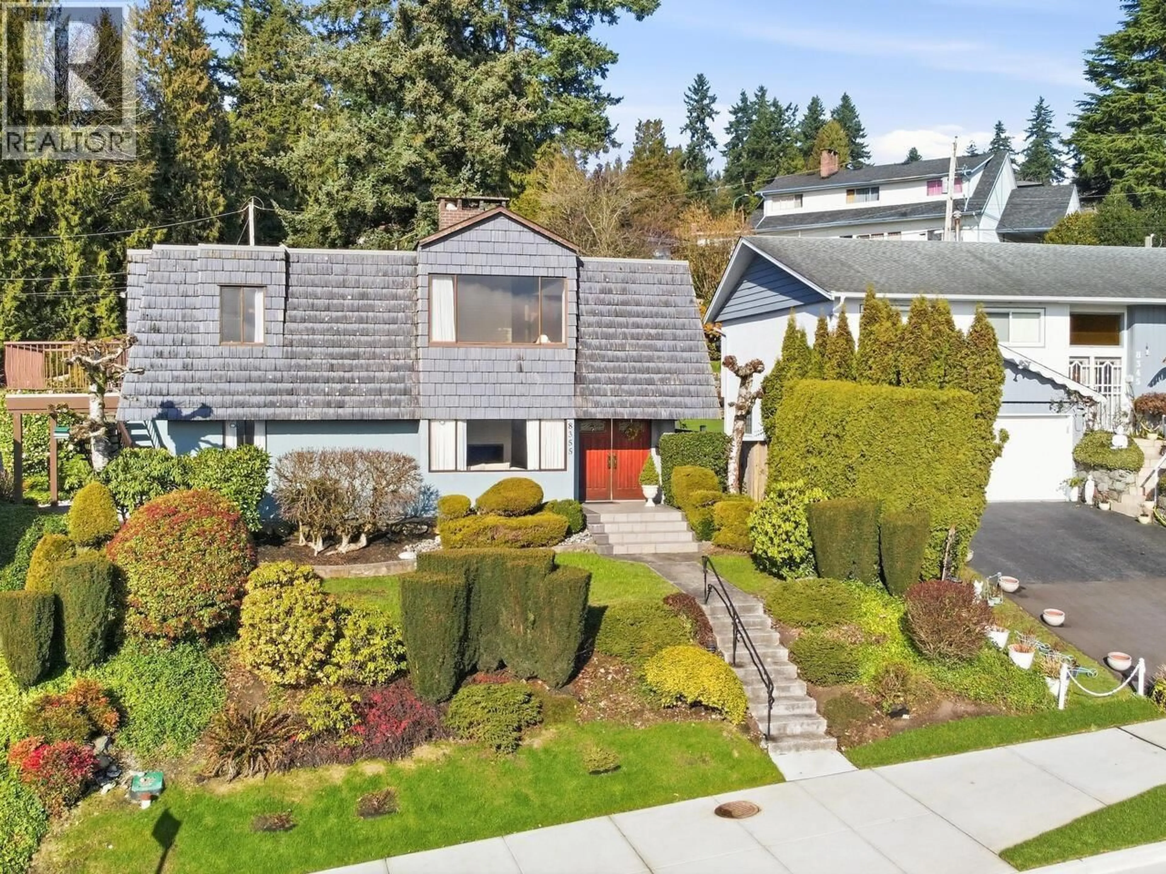 A pic from outside/outdoor area/front of a property/back of a property/a pic from drone, street for 8355 NELSON AVENUE, Burnaby British Columbia V5J4E8