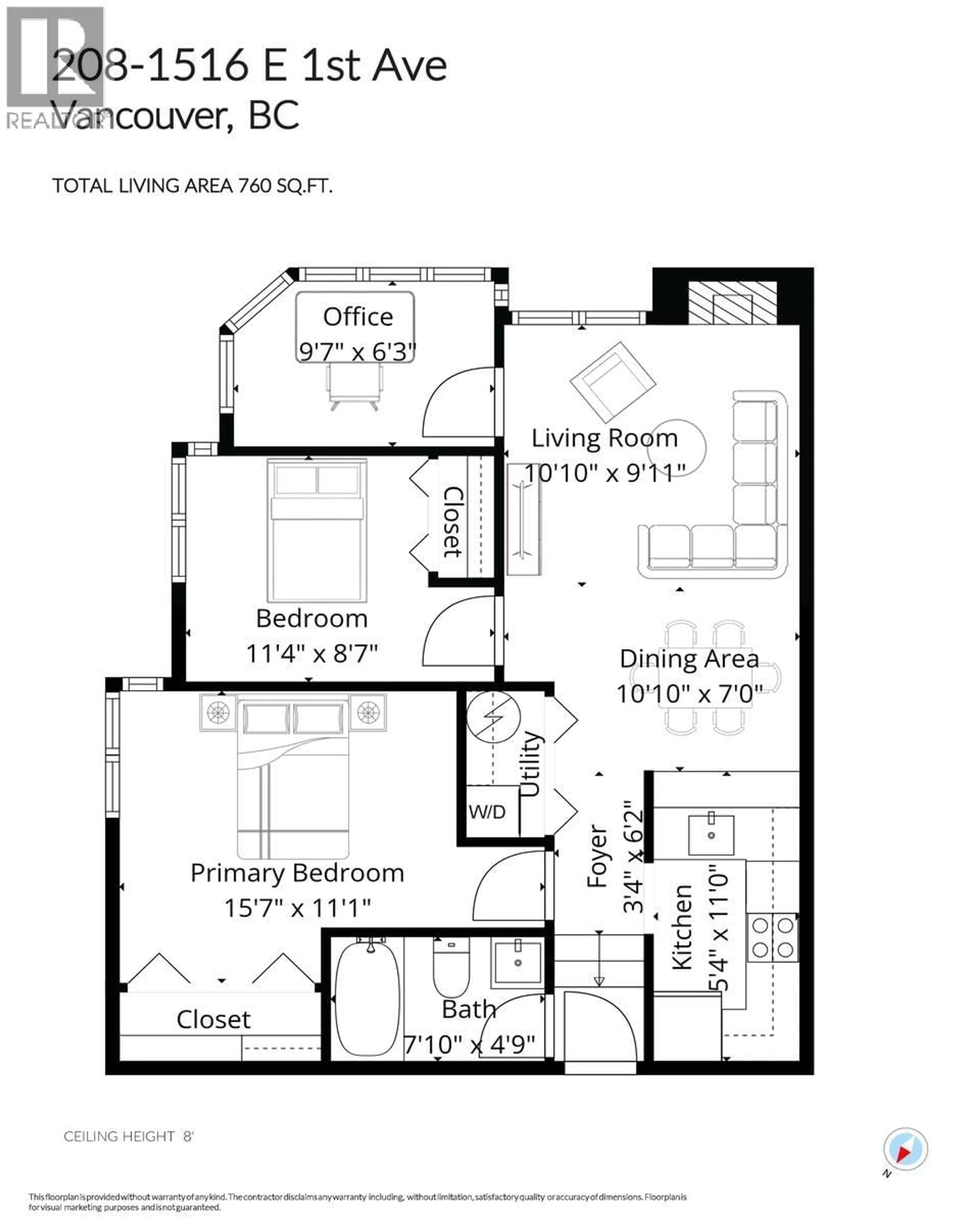 Floor plan for 208 - 1516 1ST AVENUE, Vancouver British Columbia V5N1A5