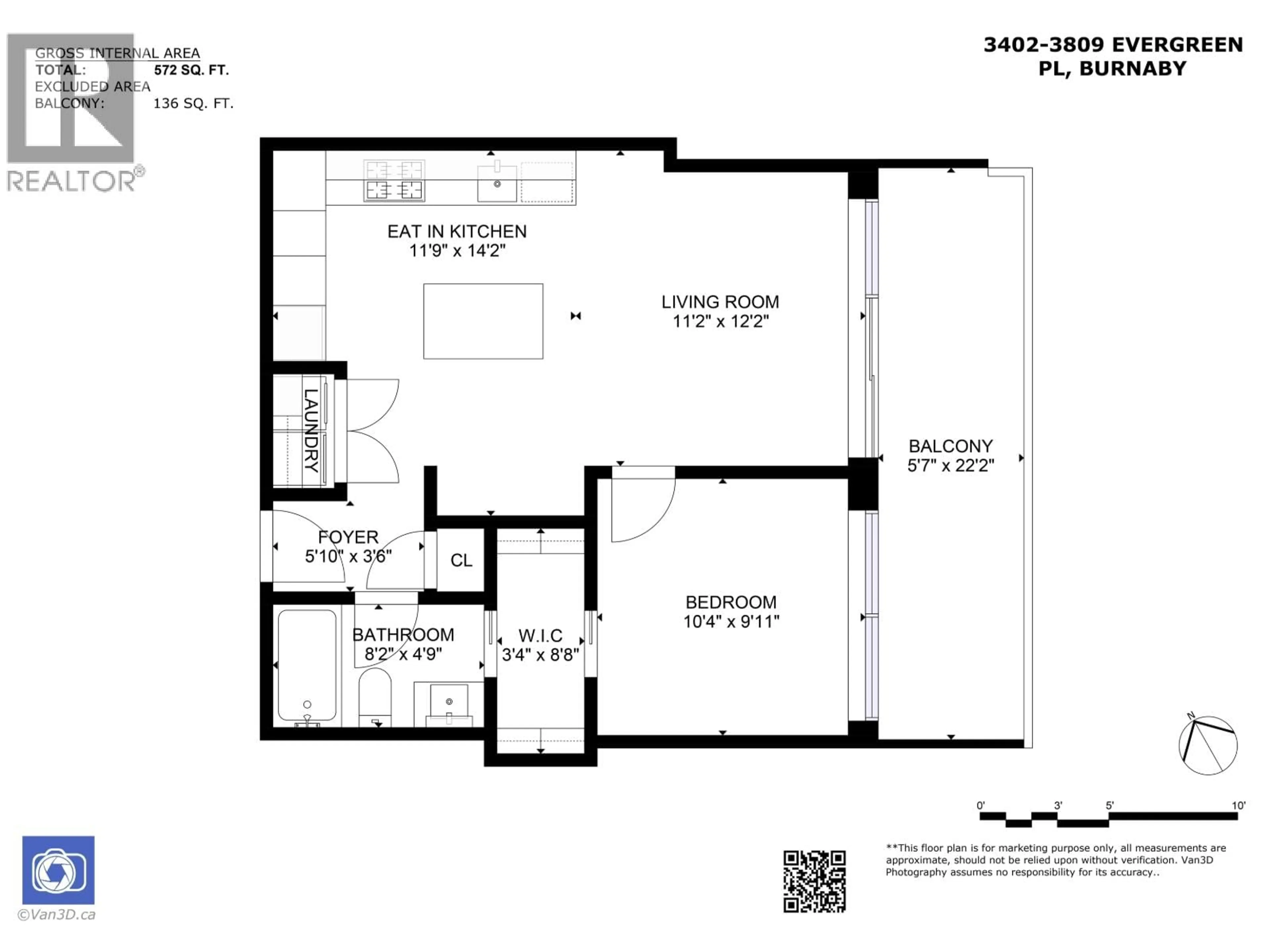 Floor plan for 3402 - 3809 EVERGREEN PLACE, Burnaby British Columbia V3J0M1