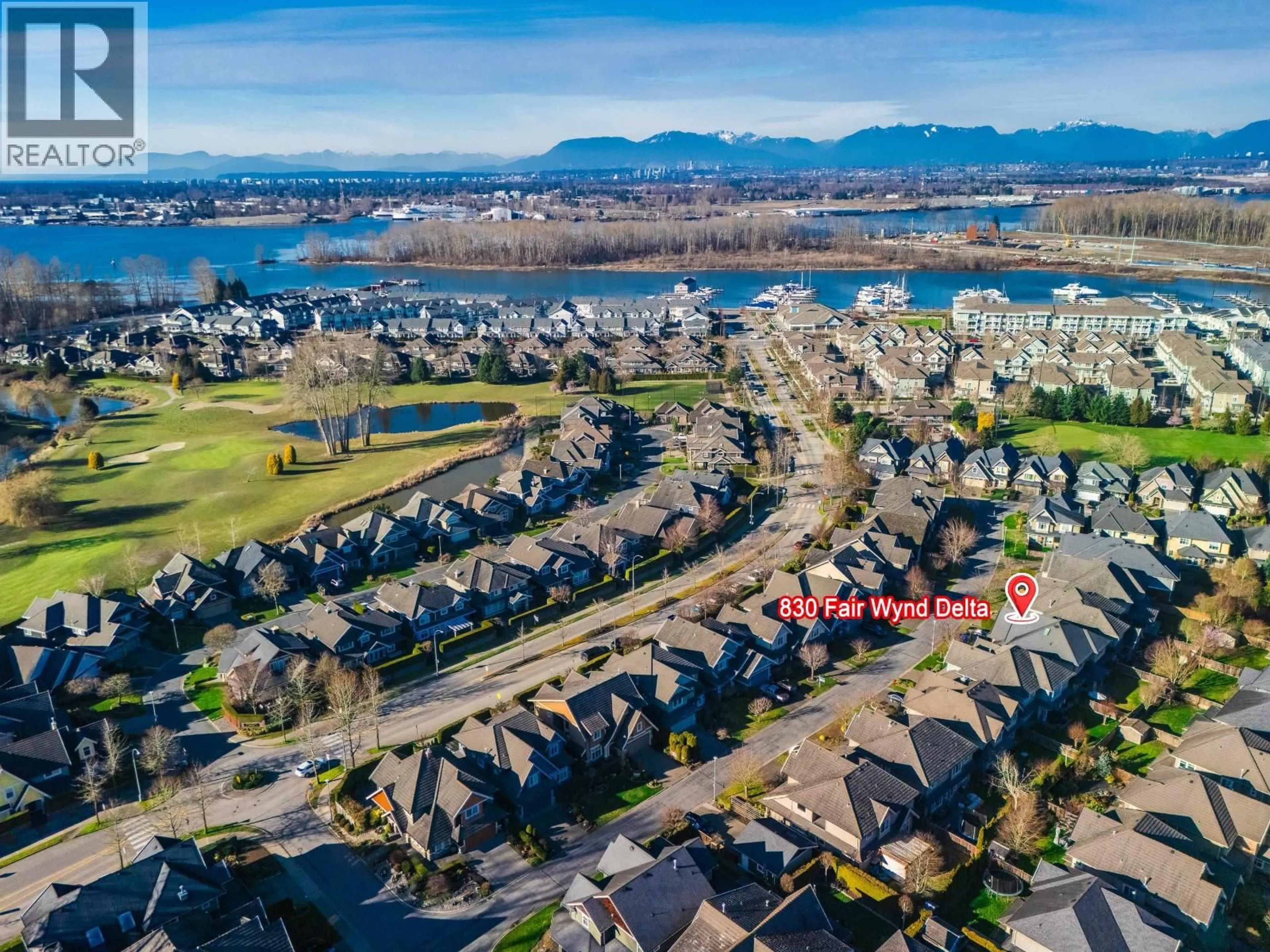 A pic from outside/outdoor area/front of a property/back of a property/a pic from drone, water/lake/river/ocean view for 5830 FAIR WYND, Delta British Columbia V4K5H1