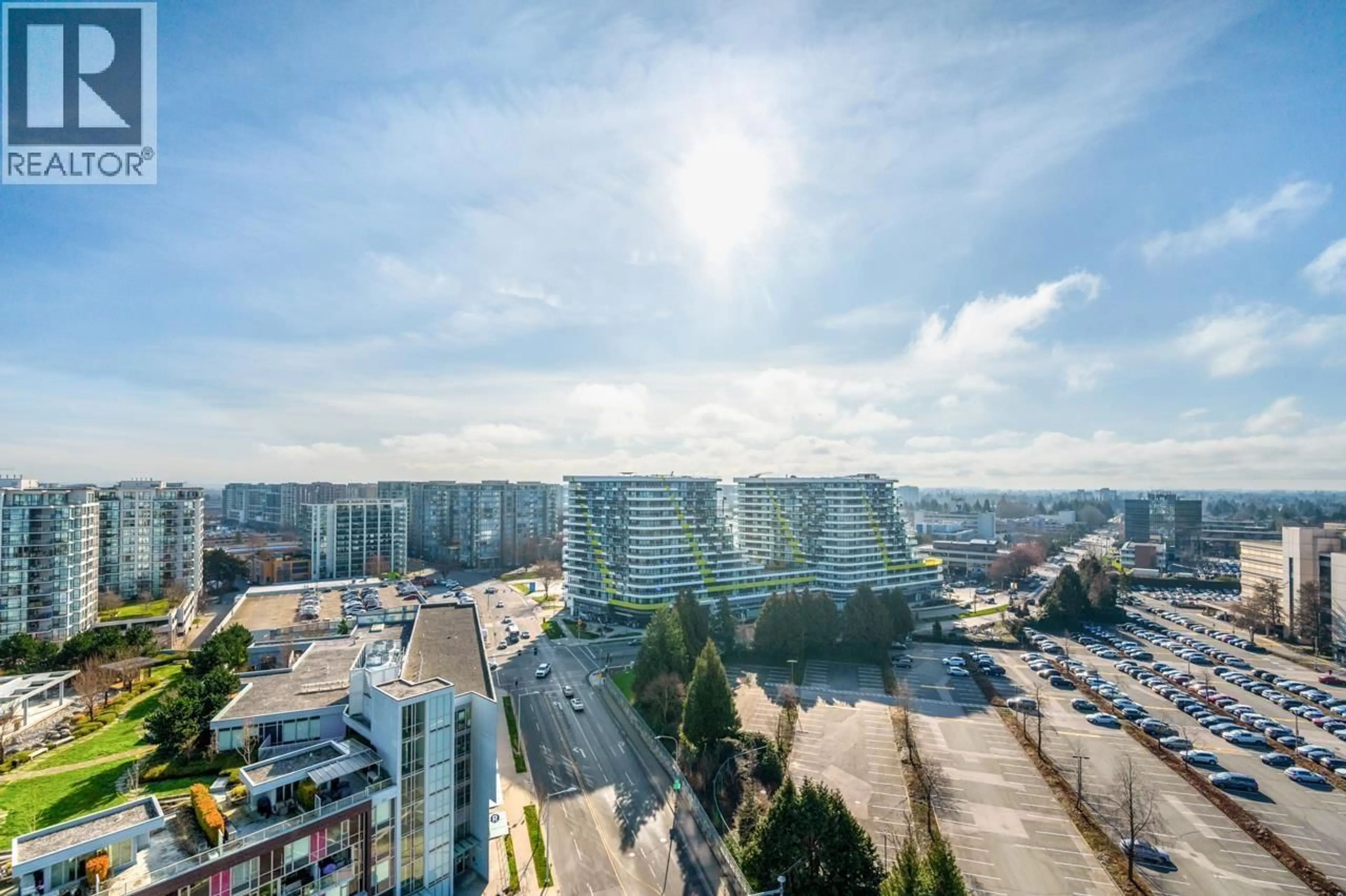 A pic from outside/outdoor area/front of a property/back of a property/a pic from drone, city buildings view from balcony for 1708 - 6971 ELMBRIDGE WAY, Richmond British Columbia V7C0A5