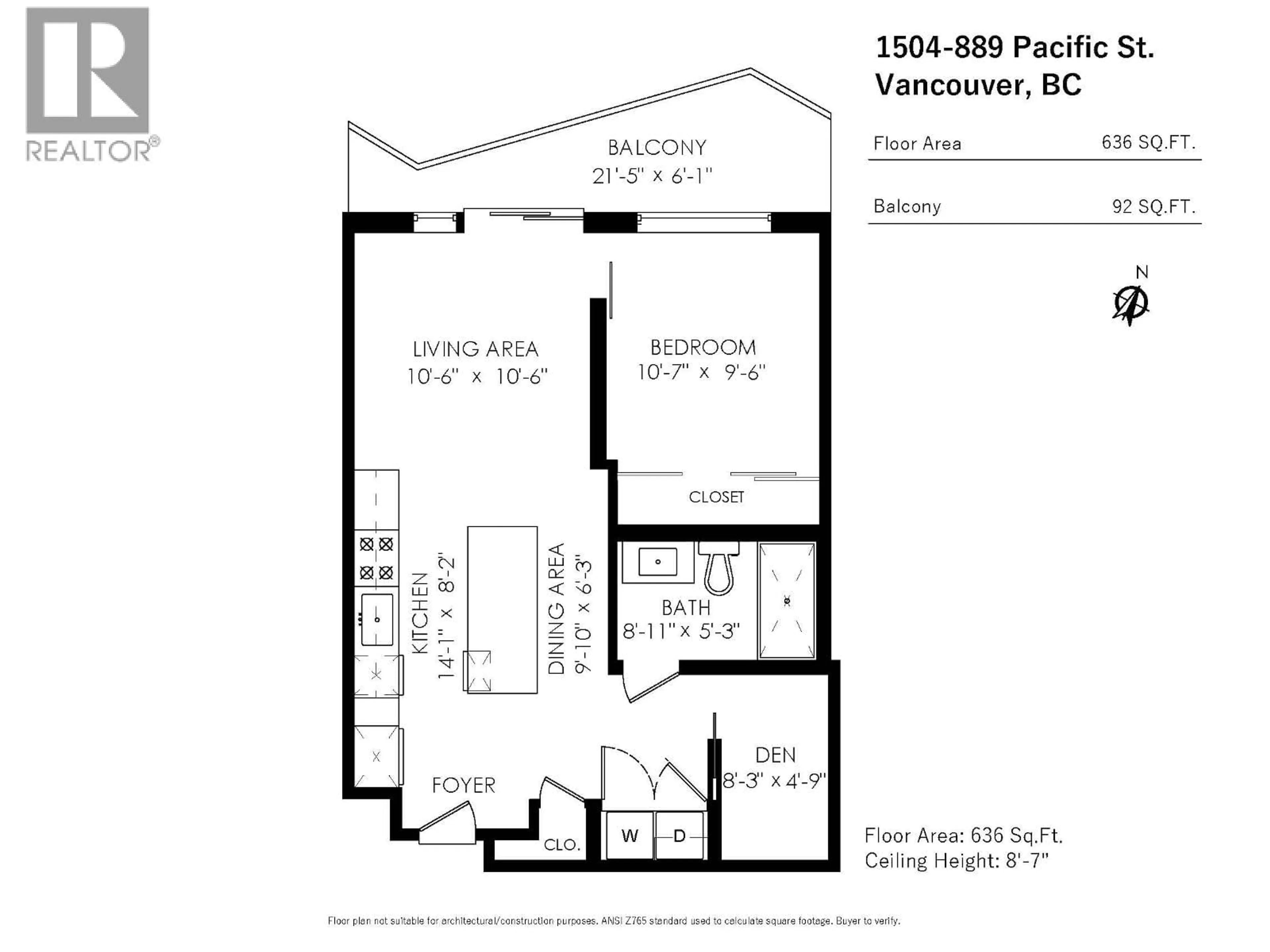 Floor plan for 1504 - 889 PACIFIC STREET, Vancouver British Columbia V6Z1C3