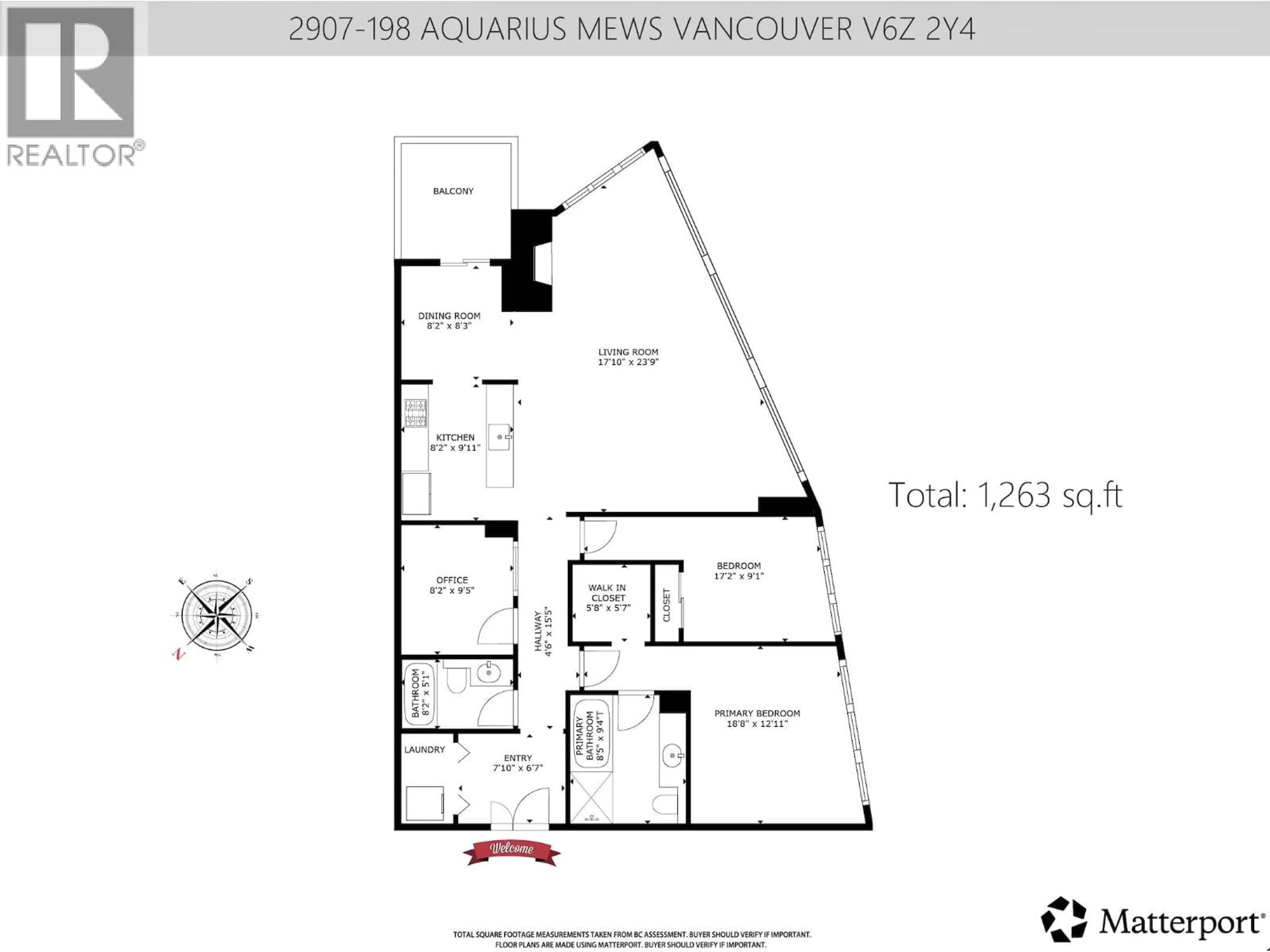 Floor plan for 2907 - 198 AQUARIUS MEWS, Vancouver British Columbia V6Z2Y4