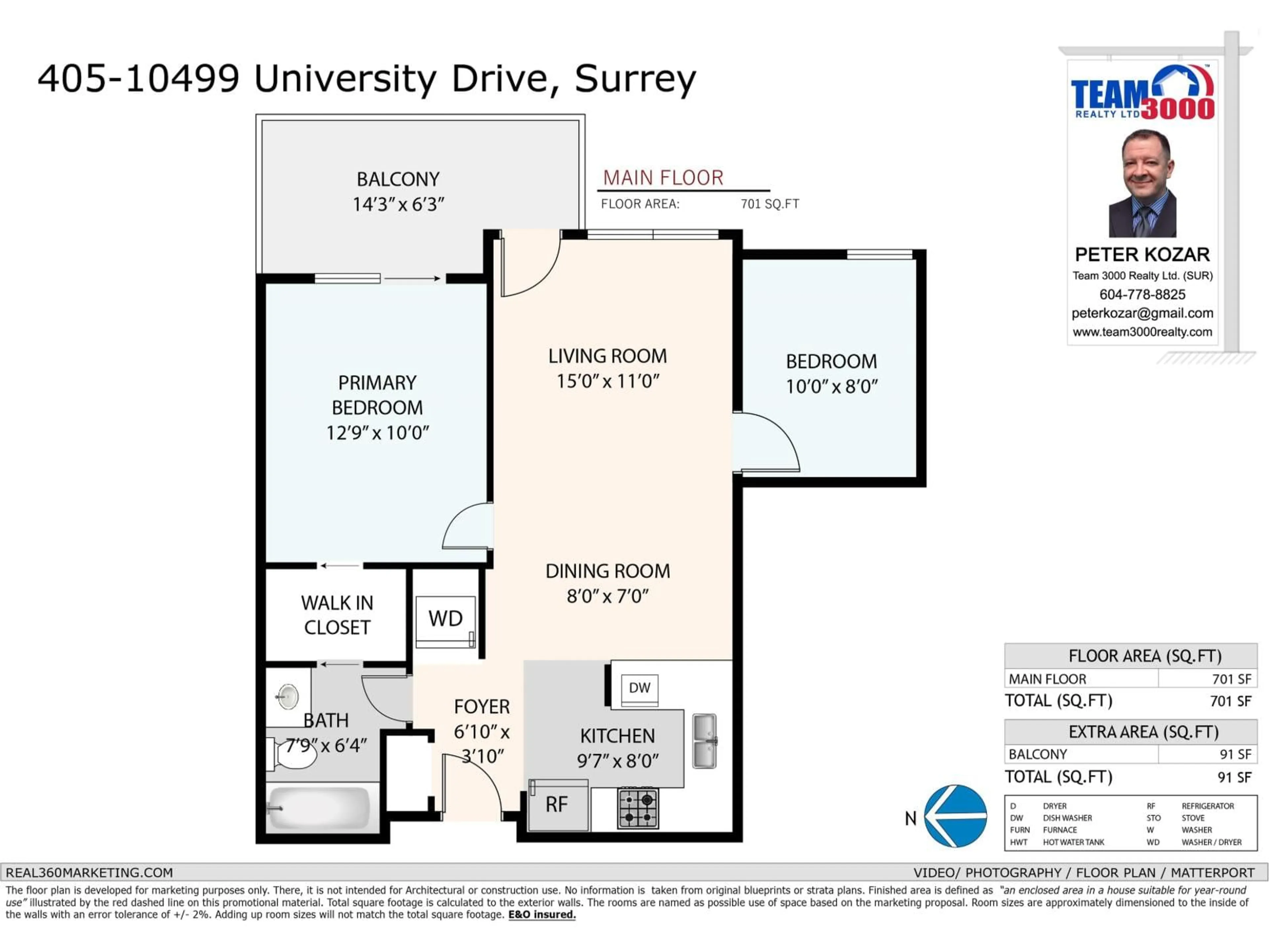Floor plan for 405 - 10499 UNIVERSITY DRIVE, Surrey British Columbia V3T0A4
