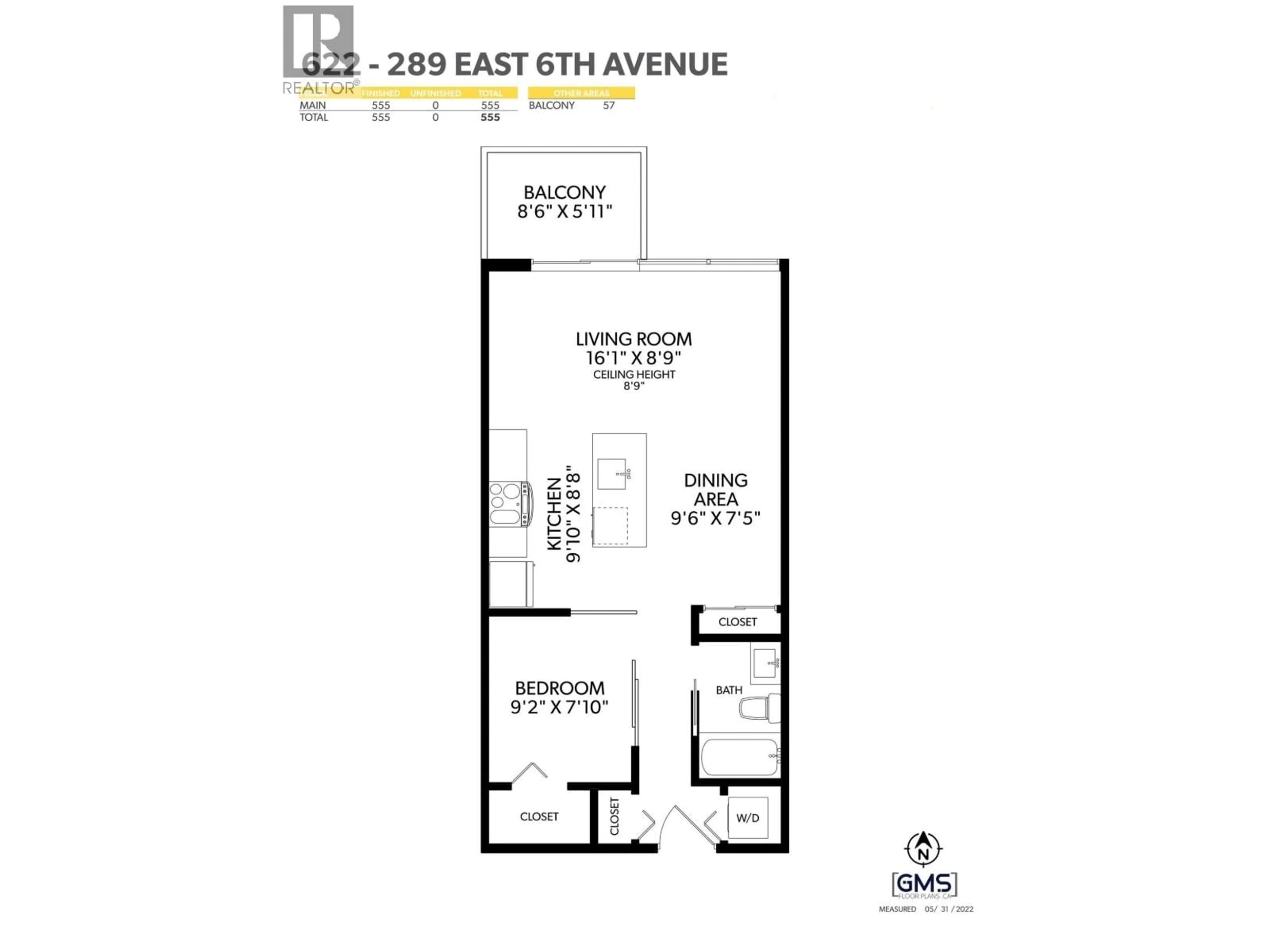 Floor plan for 622 - 289 6TH AVENUE, Vancouver British Columbia V5T0E9