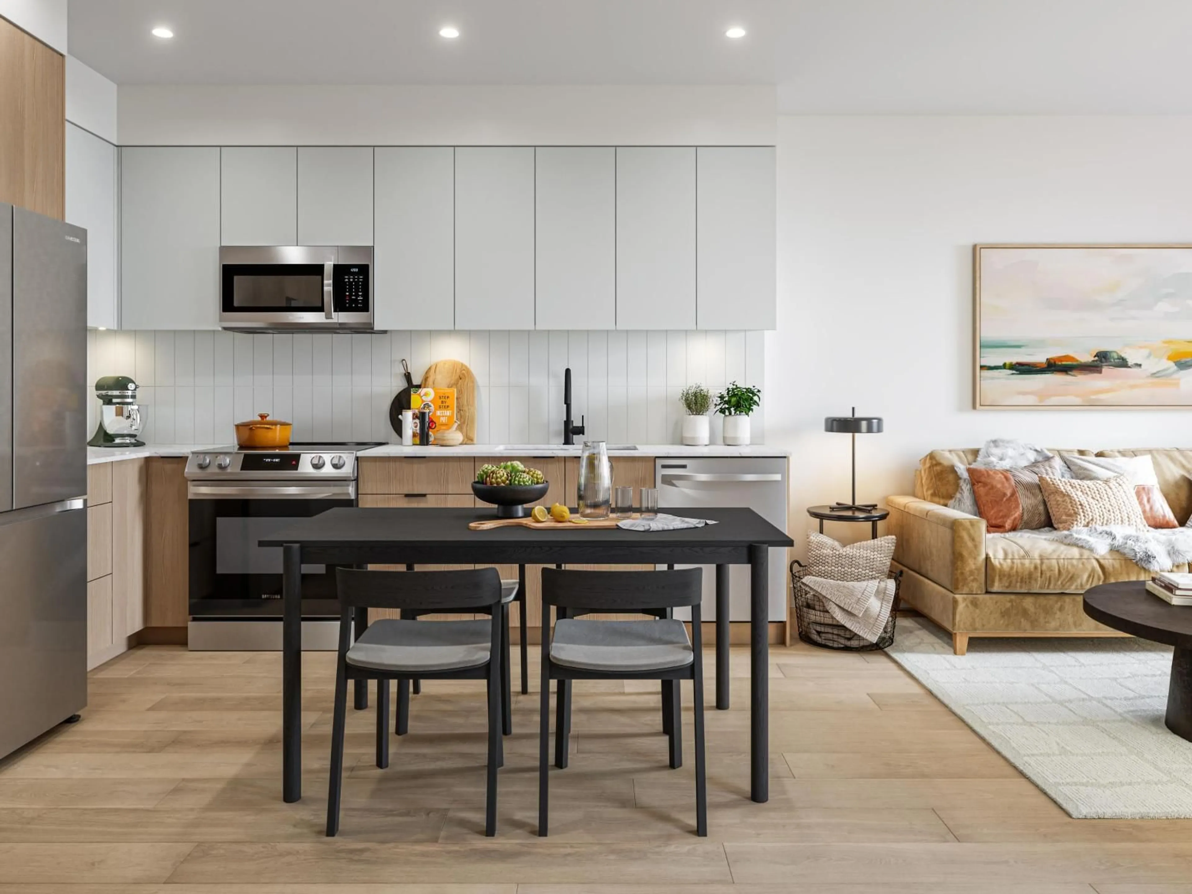 Open concept kitchen, wood/laminate floor for A119 - 5360 204 STREET, Langley British Columbia V0V0V0