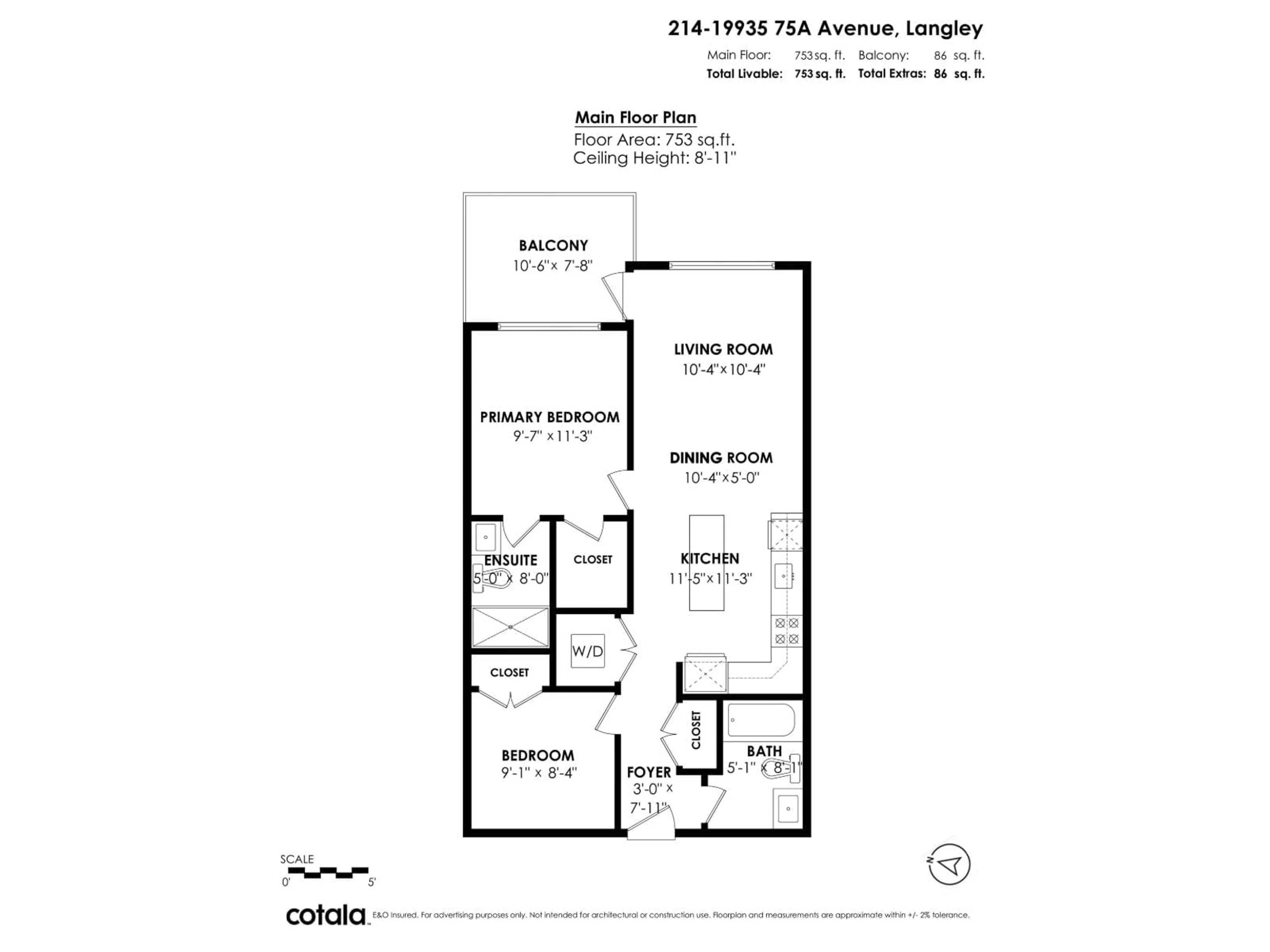 Floor plan for 214 - 19935 75A AVENUE, Langley British Columbia V2Y4L6