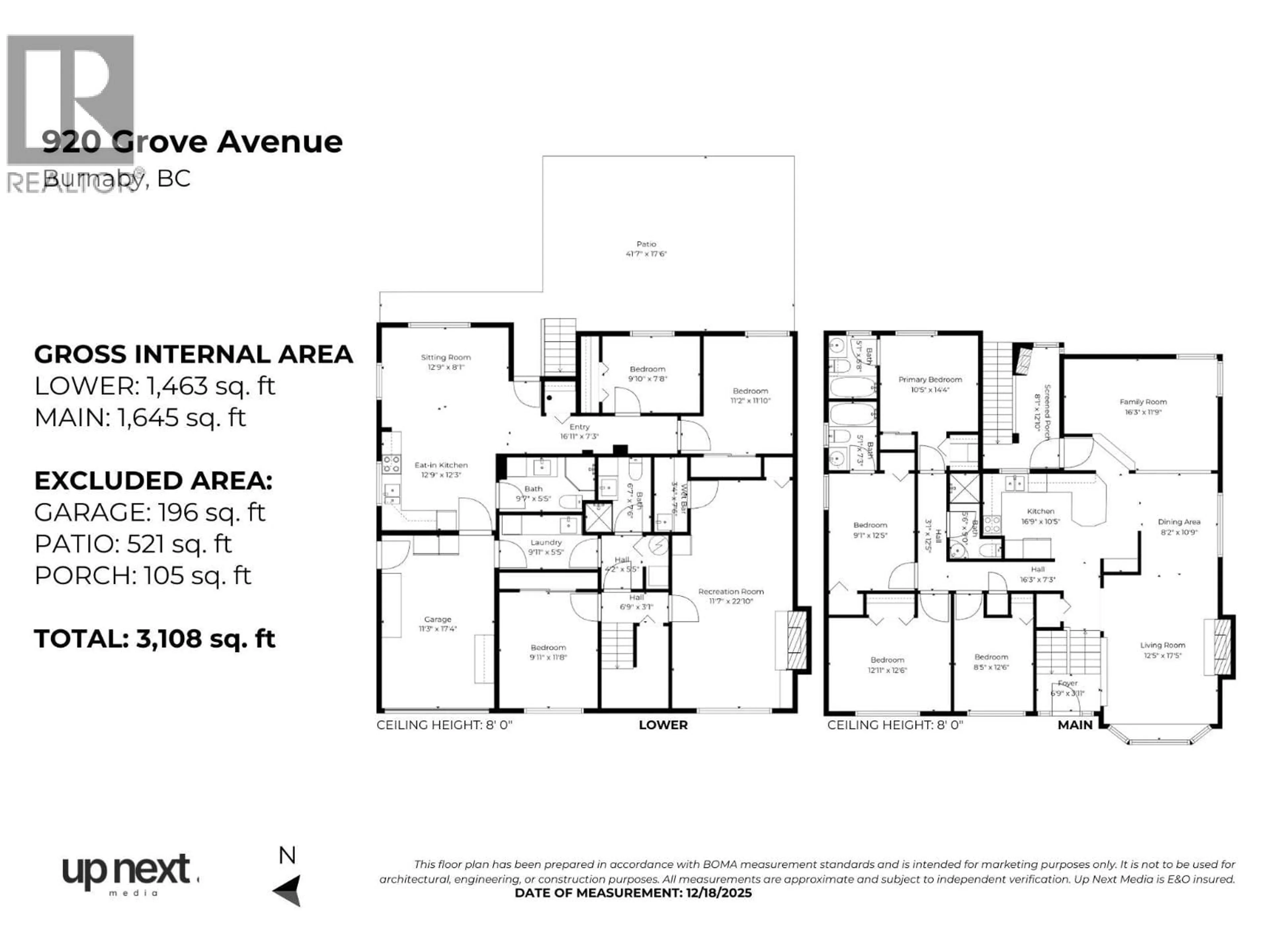 Floor plan for 920 GROVE AVENUE, Burnaby British Columbia V5B4G7
