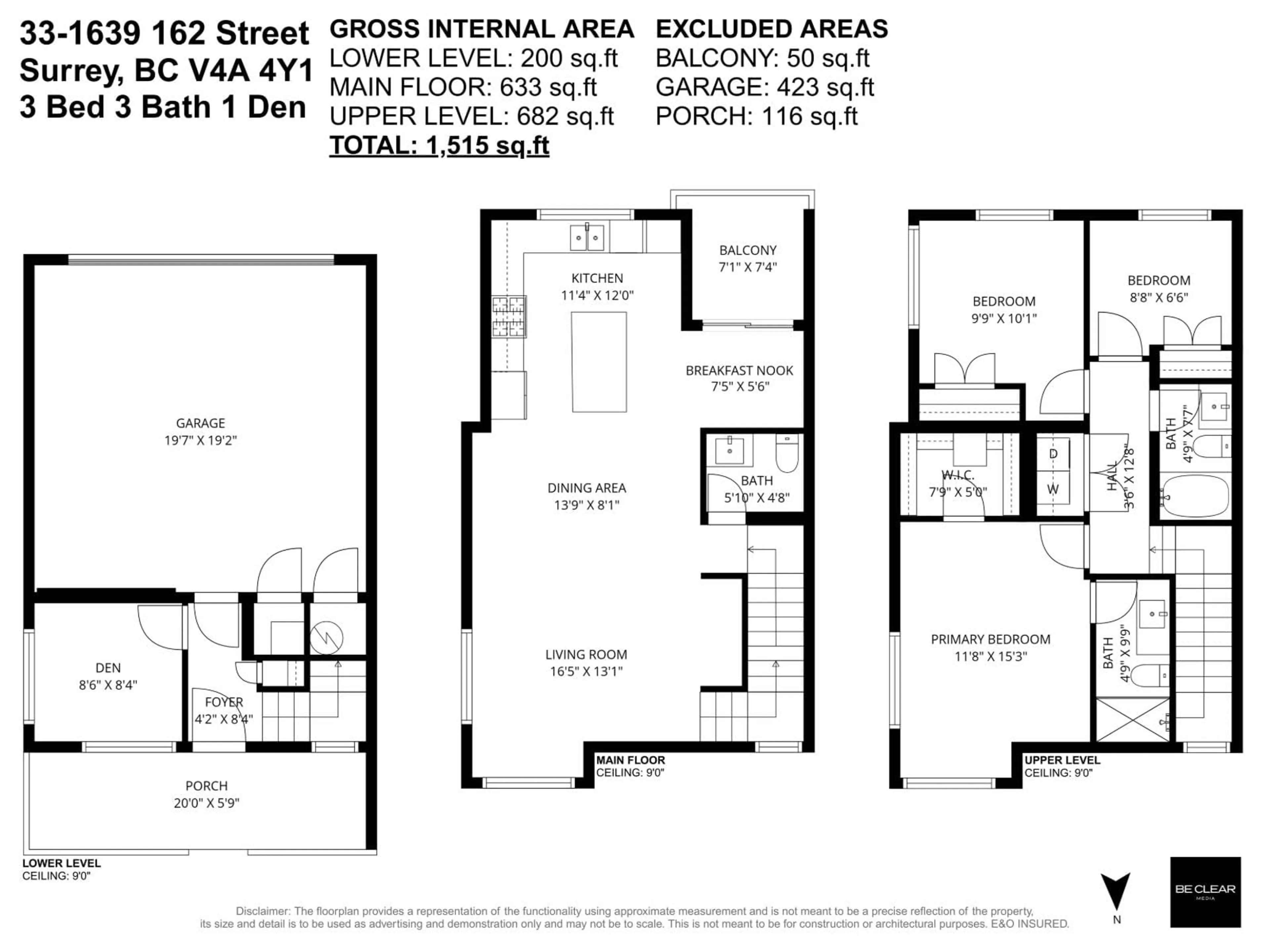 Floor plan for 33 - 1639 162 STREET, Surrey British Columbia V4A4Y1
