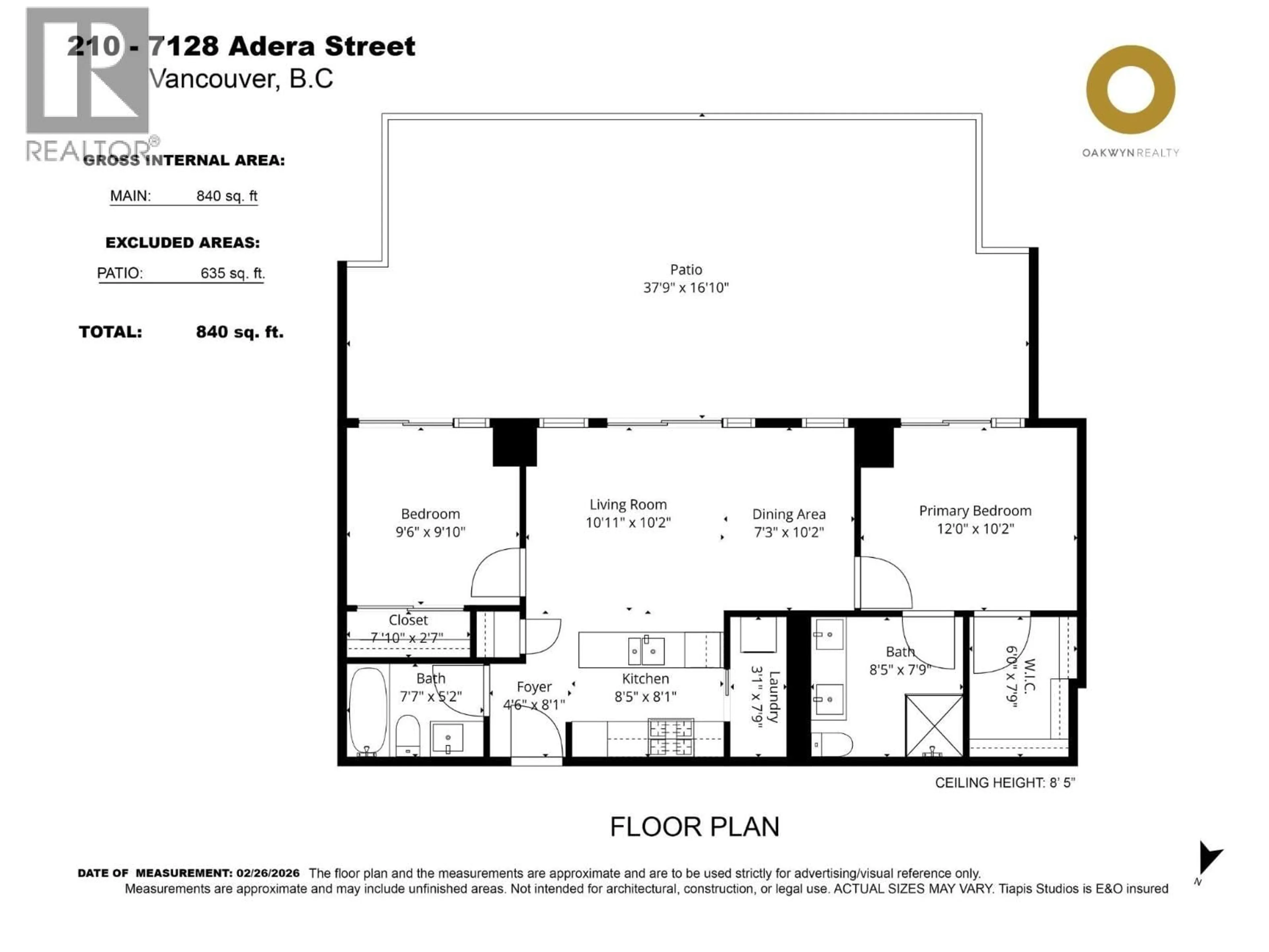 Floor plan for 210 - 7128 ADERA STREET, Vancouver British Columbia V6P5C4
